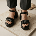 Ruched Platform Buckle Sandals 718 BK - Sawa.pkWomen footwear shoes affordable