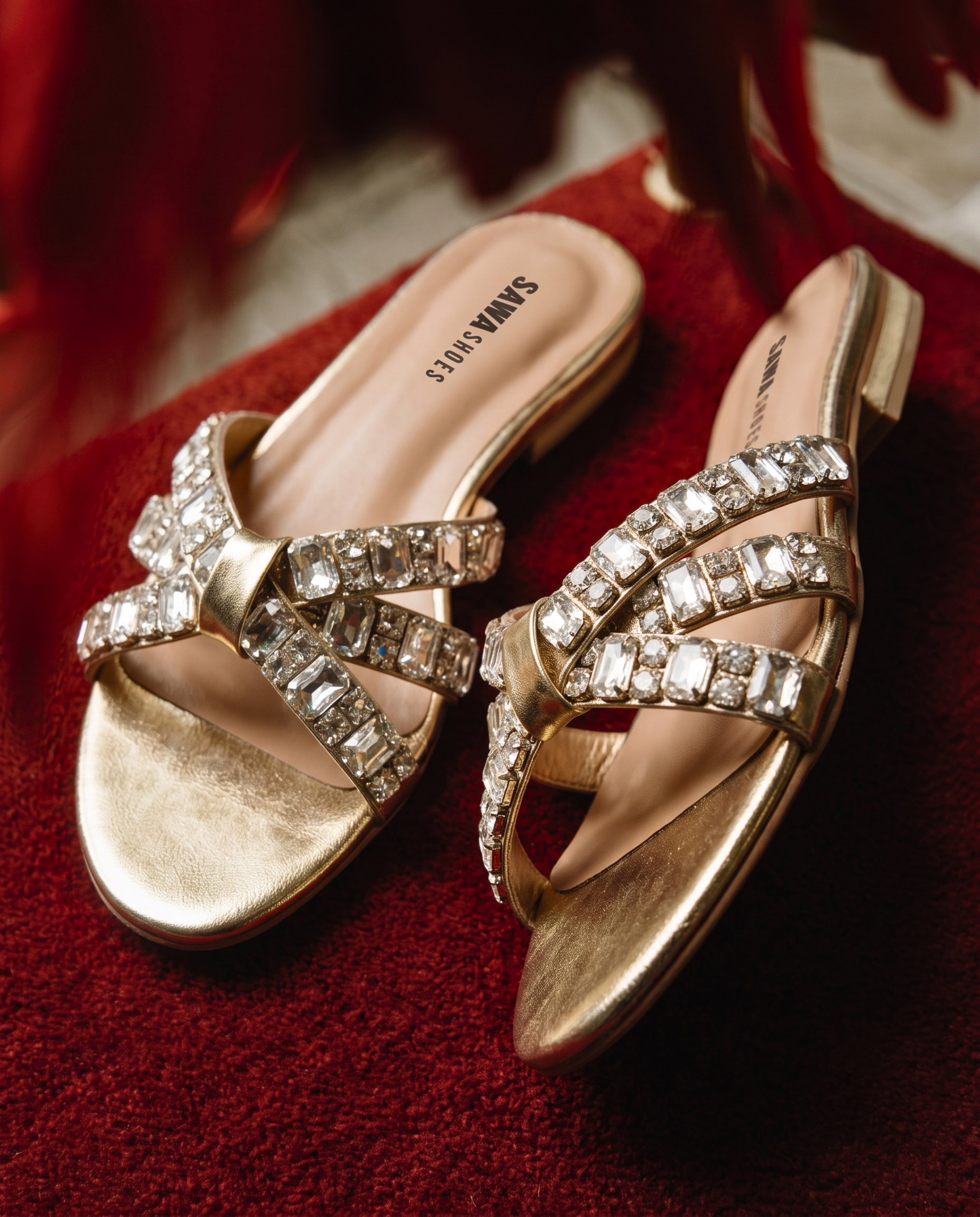 Gold Rhinestone Crisscross Flats 623 G