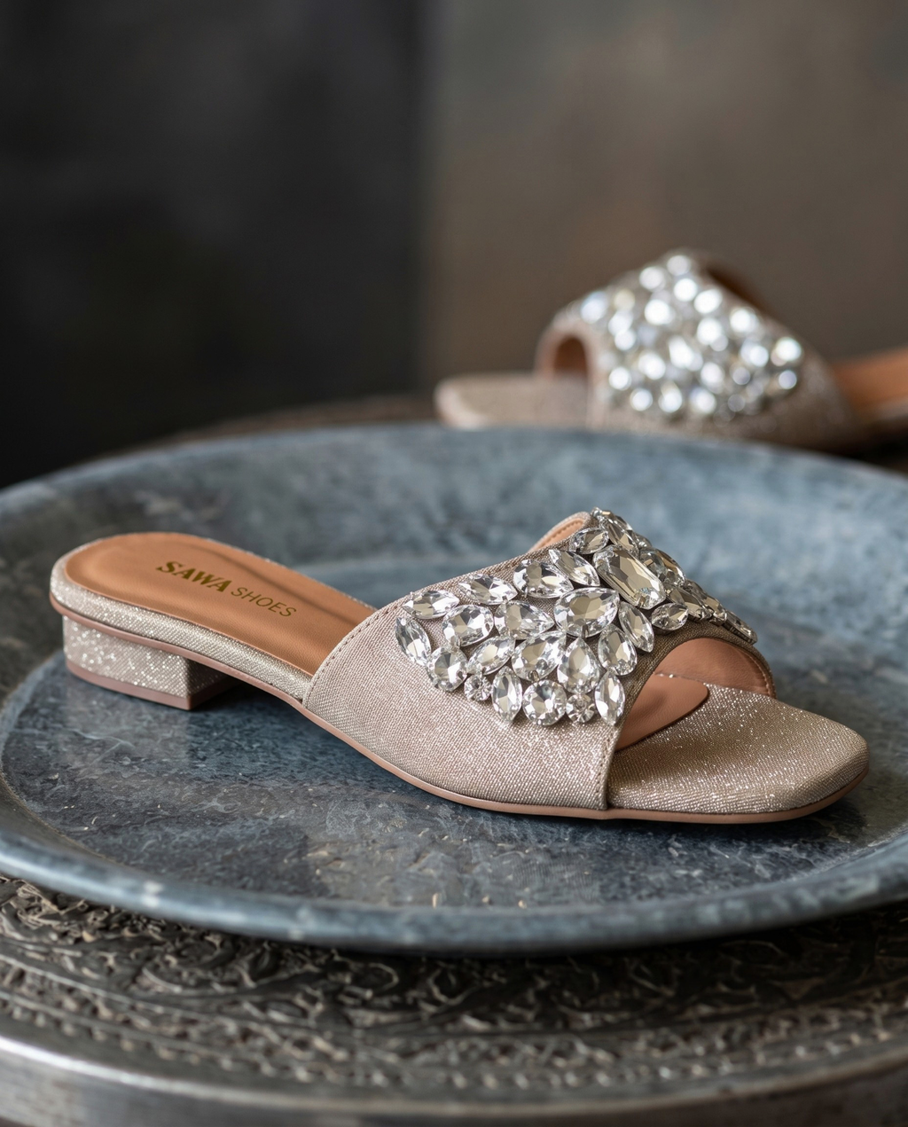 Metallic Gold Jewel Slides 613 G