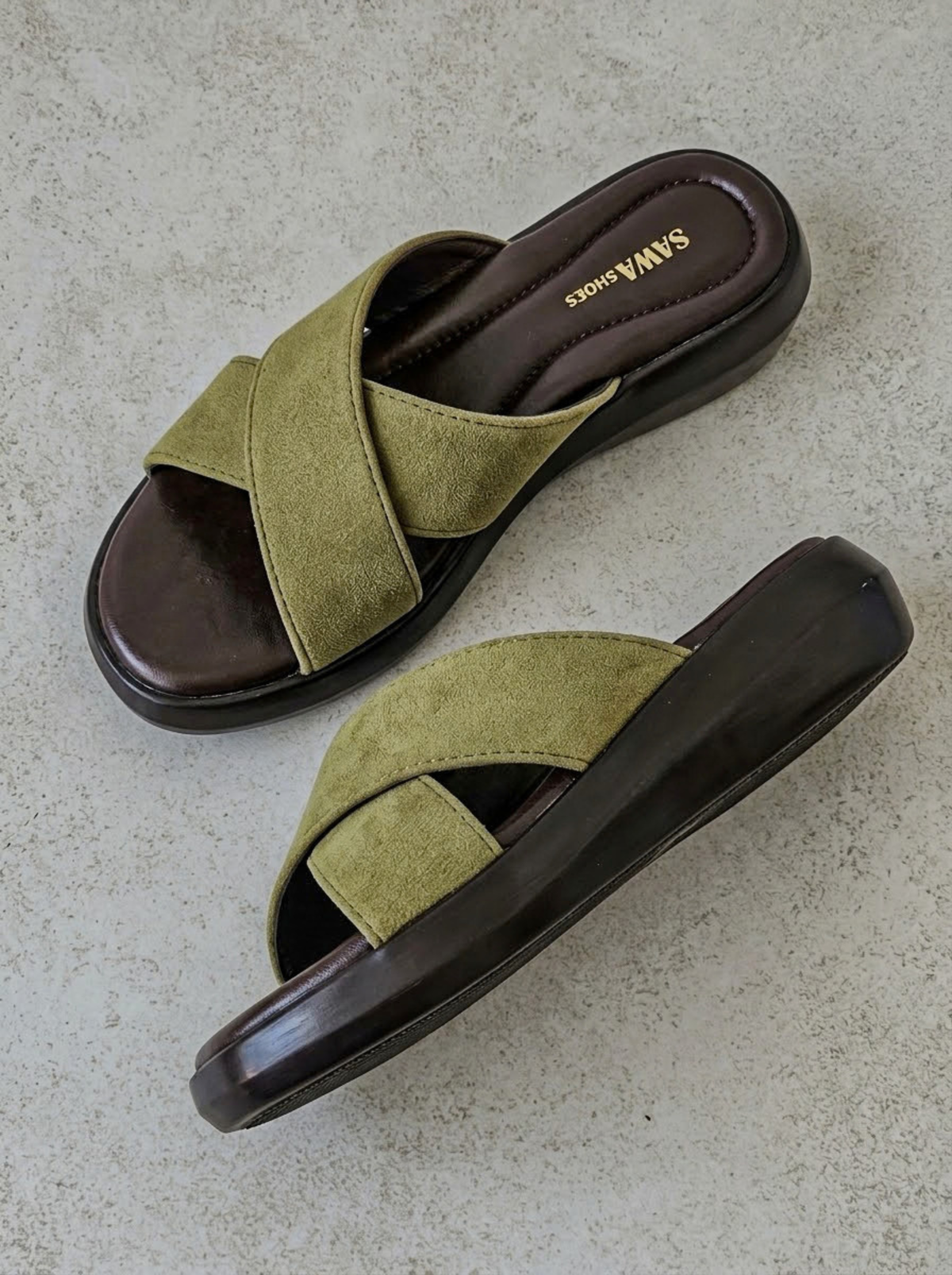 Cross Strap Moss Slides  458 gn