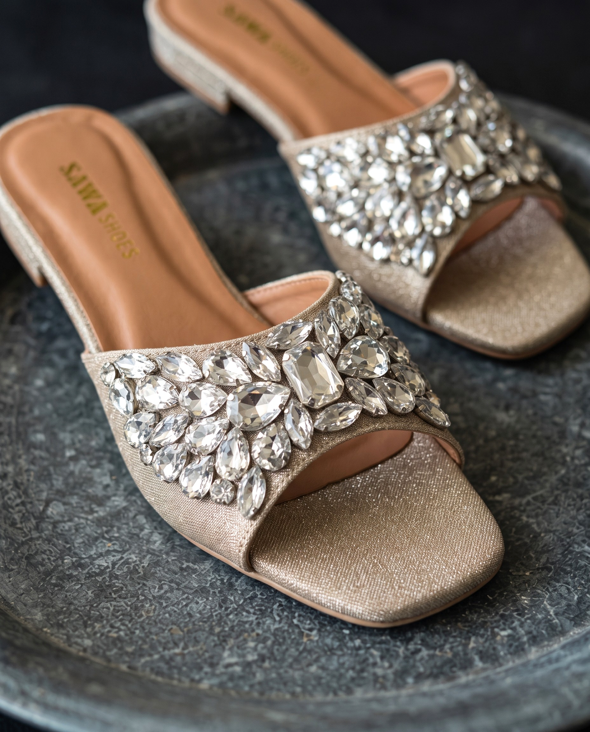 Metallic Gold Jewel Slides 613 G