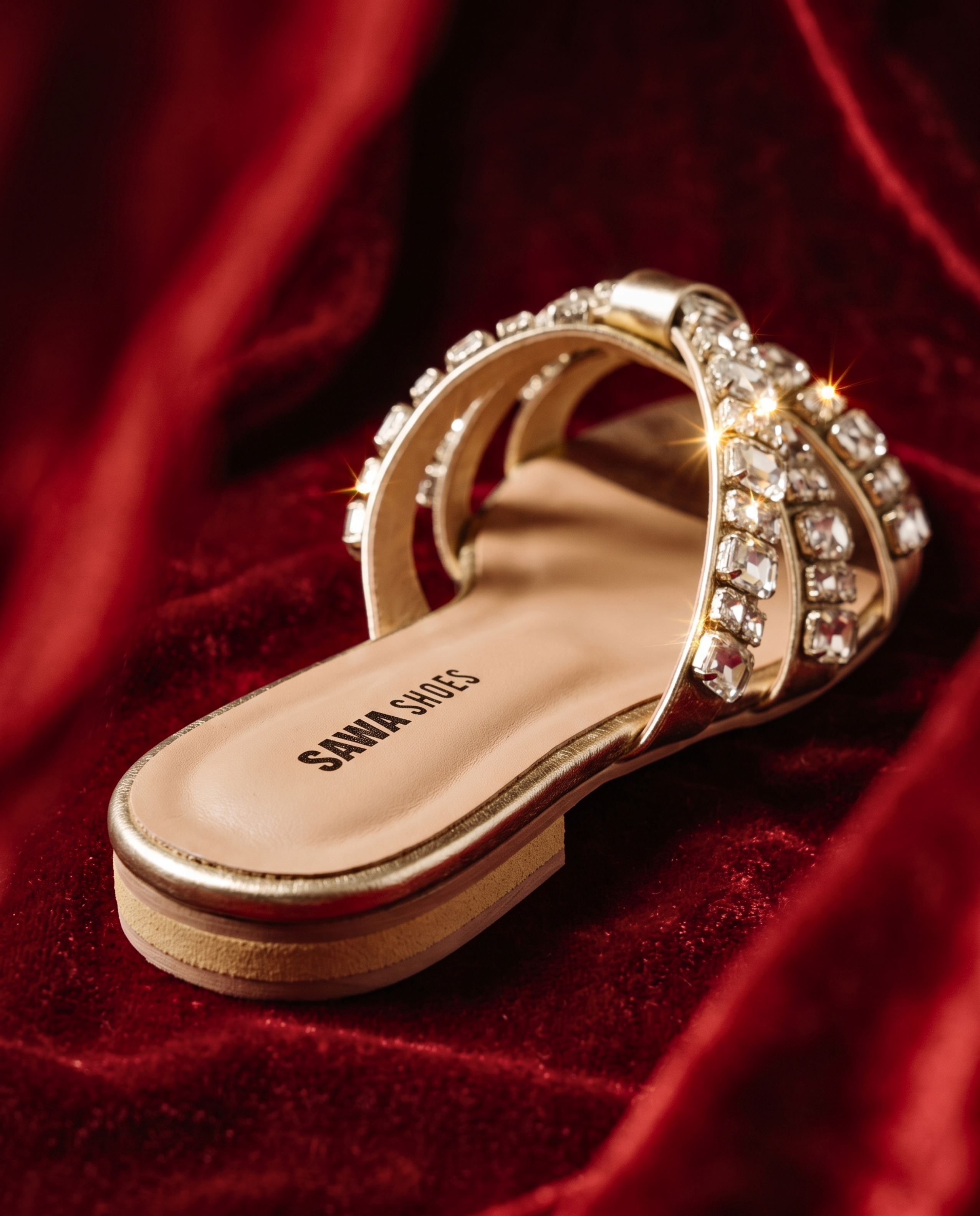 Gold Rhinestone Crisscross Flats 623 G