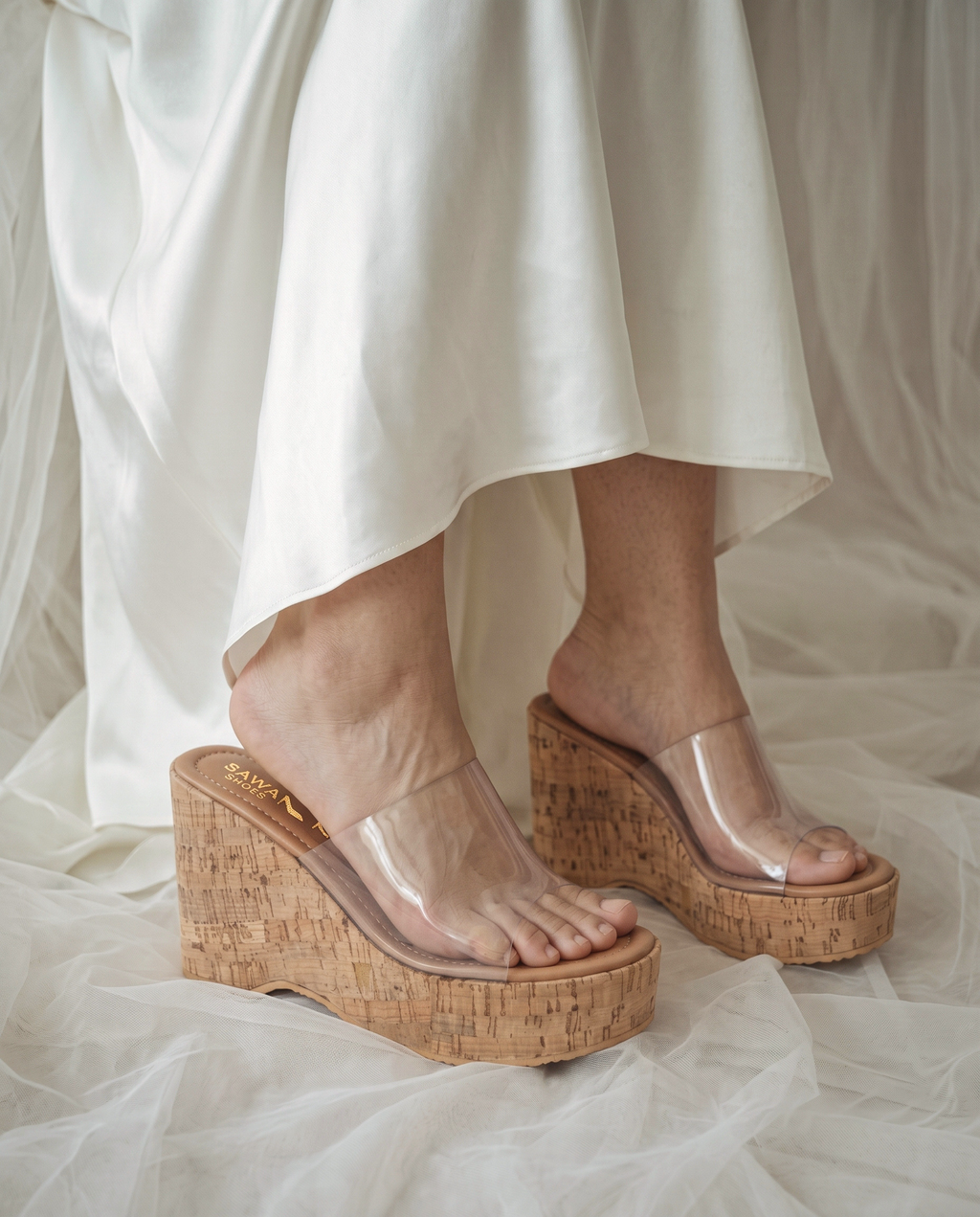 Clear Strap Cork Wedges 735 W