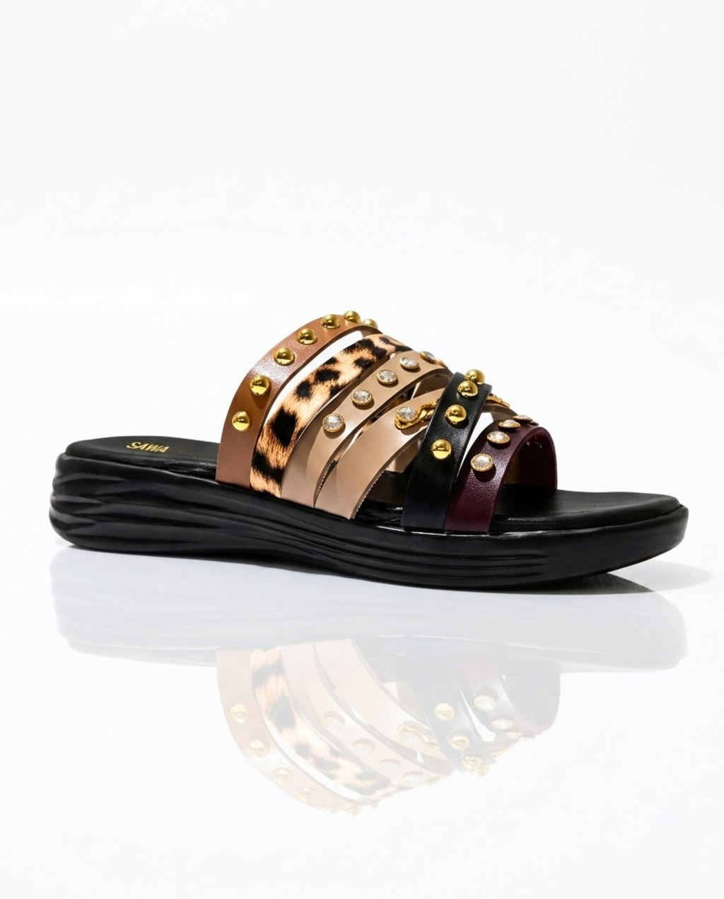 studded leopard strap slides 4010 Bk