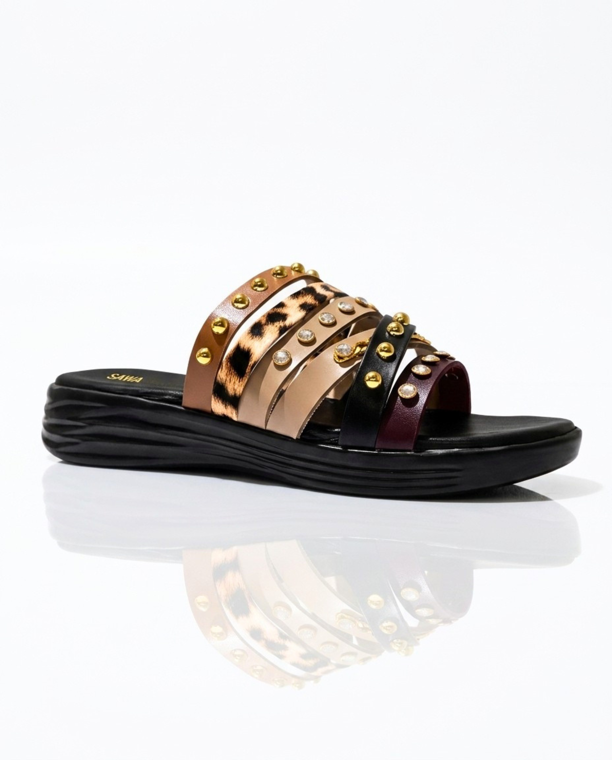 studded leopard strap slides 4010 Bk