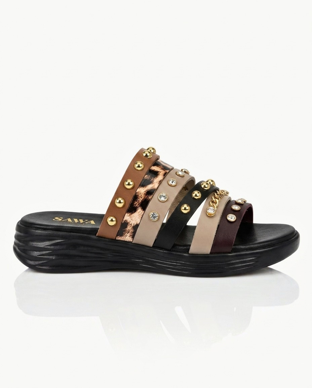 studded leopard strap slides 4010 Bk