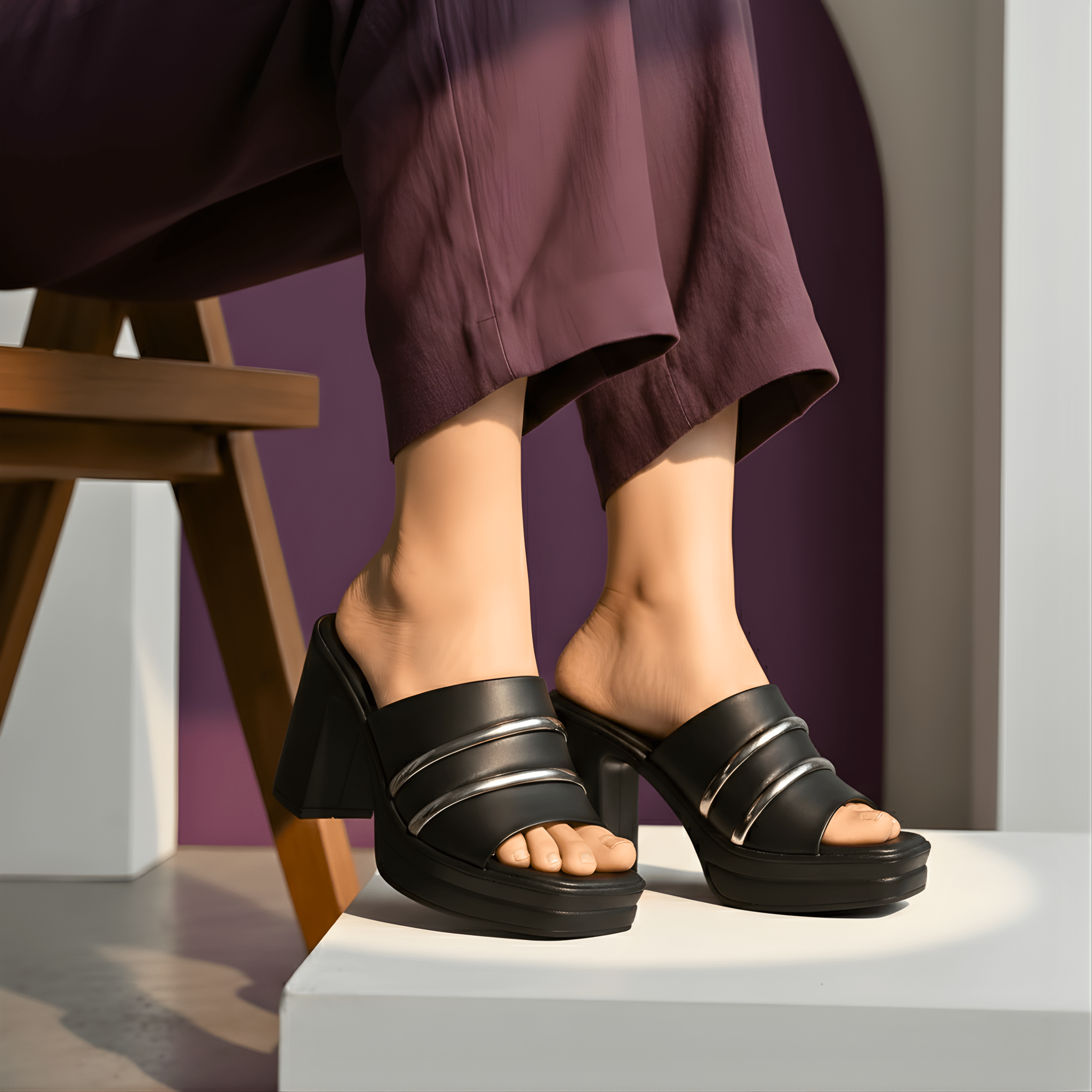 BLACK BLOCK HEELS 701 BK - Sawa.pkWomen footwear shoes affordable