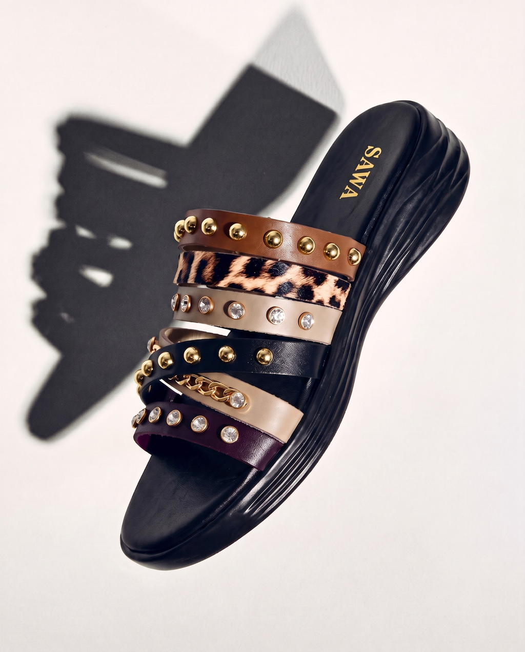 studded leopard strap slides 4010 Bk