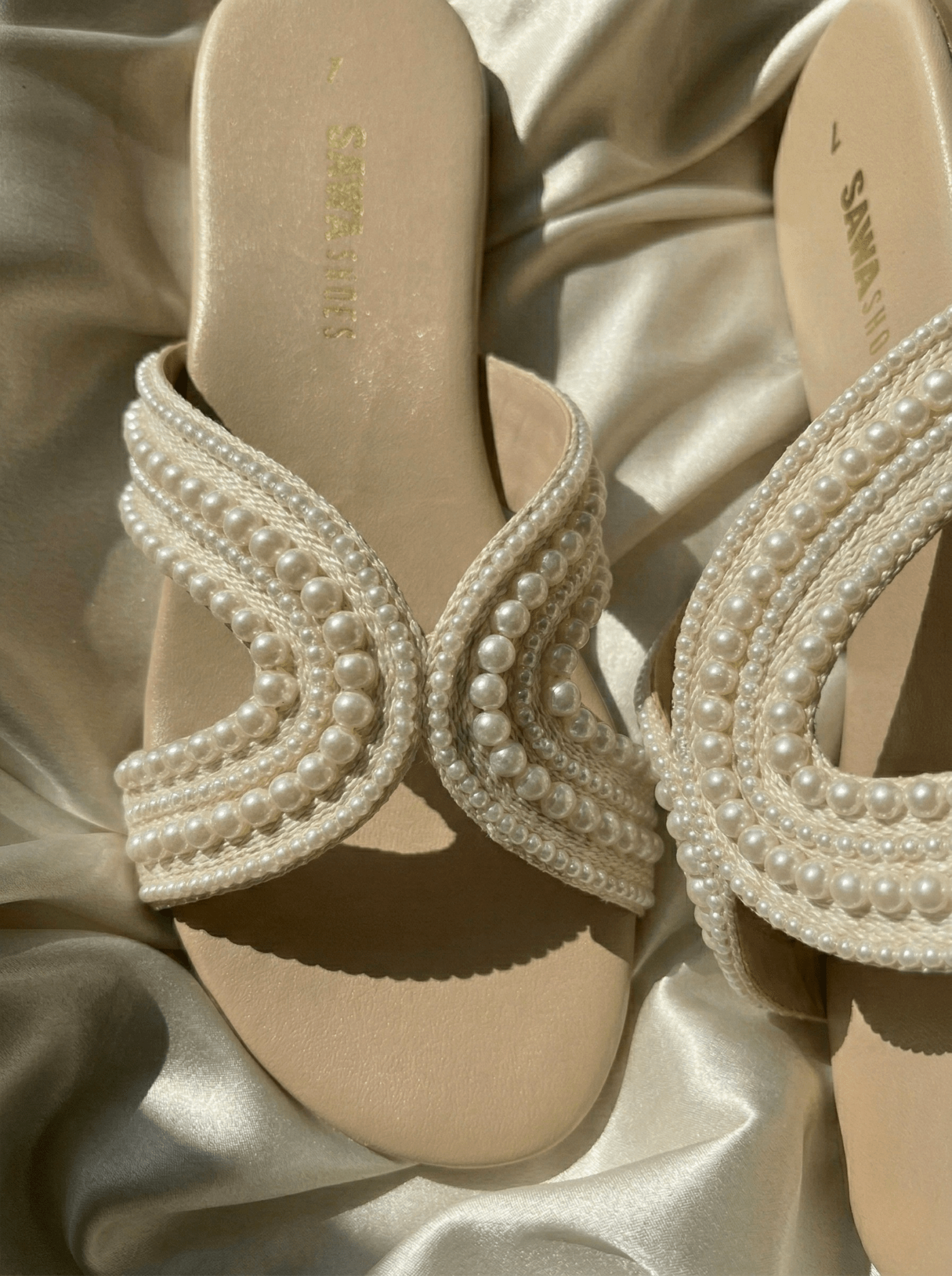 Cream Pearl Slides 628 F - Sawa.pkWomen footwear shoes affordable