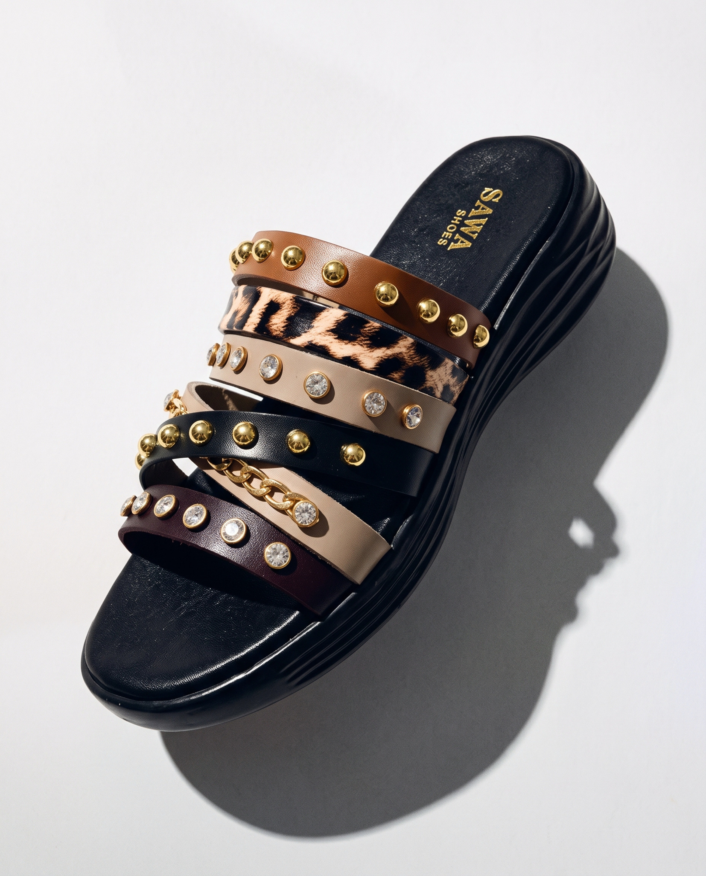 studded leopard strap slides 4010 Bk