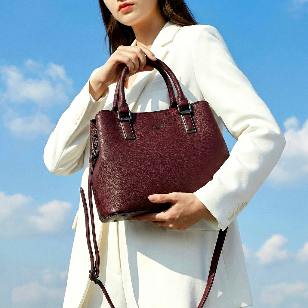 Classic Wine Textured Leather Tote 961 MR