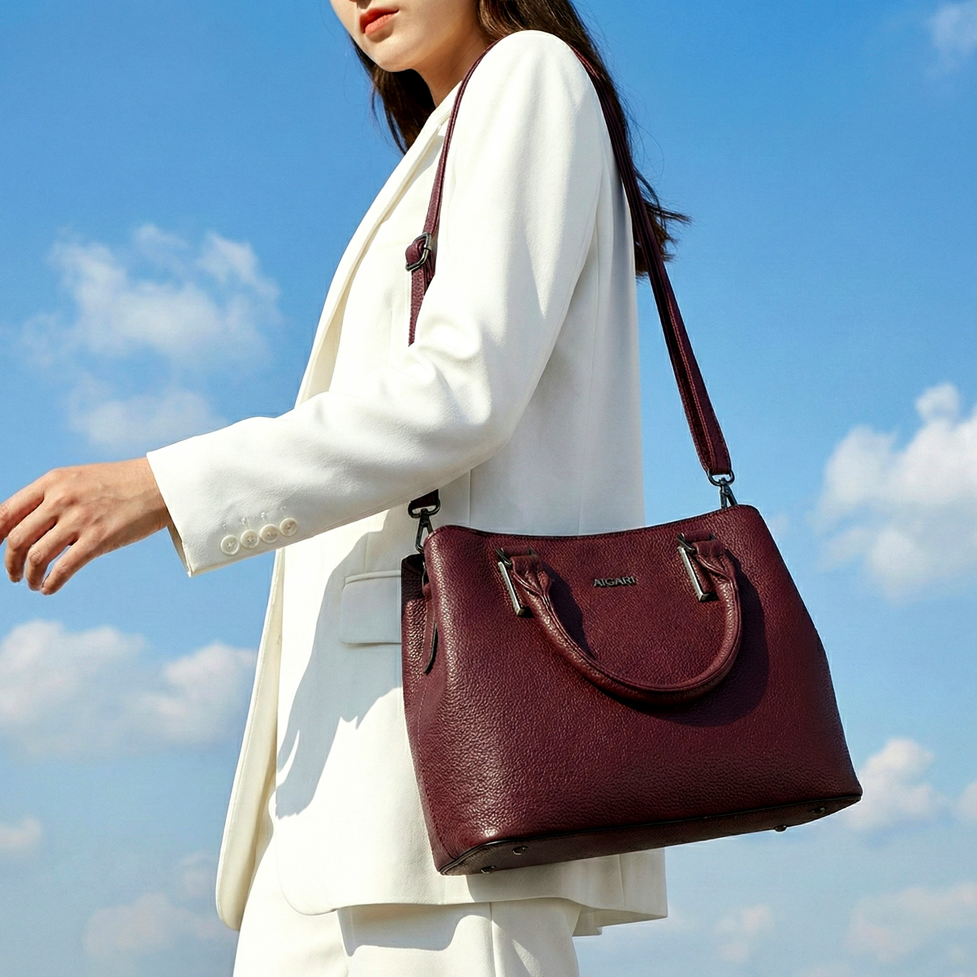 Classic Wine Textured Leather Tote 961 MR