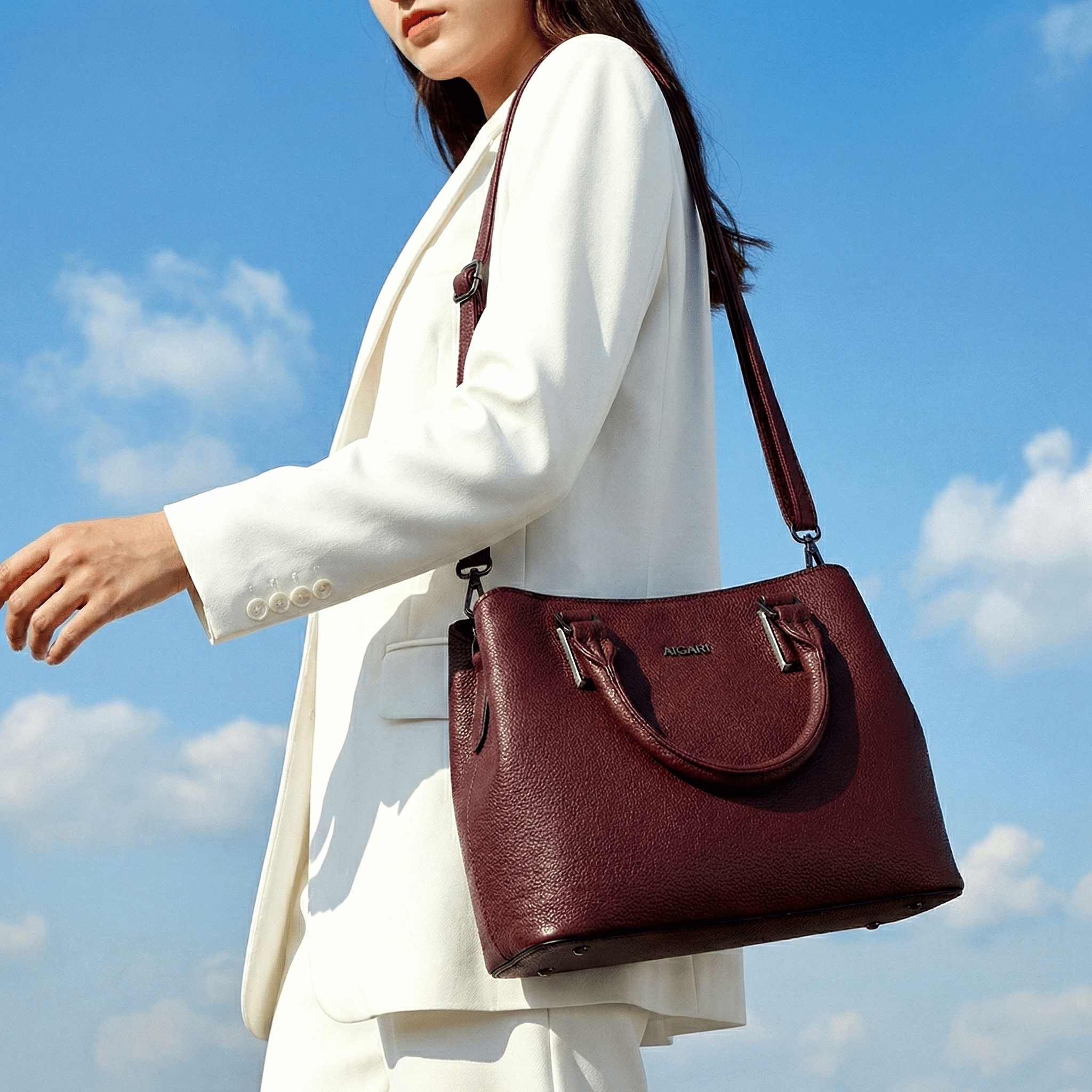 Classic Wine Textured Leather Tote 961 MR - Sawa.pkWomen footwear shoes affordable