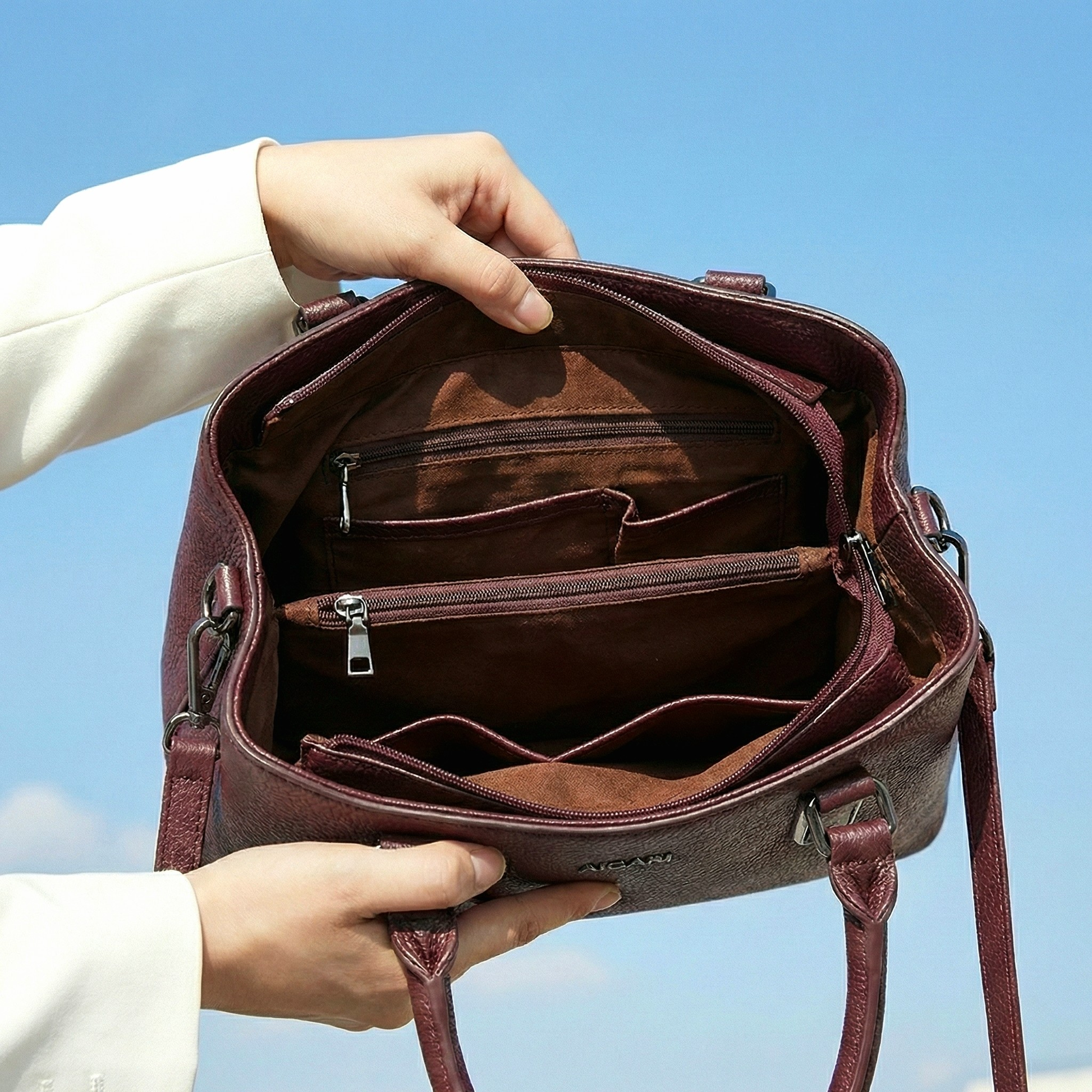 Classic Wine Textured Leather Tote 961 MR