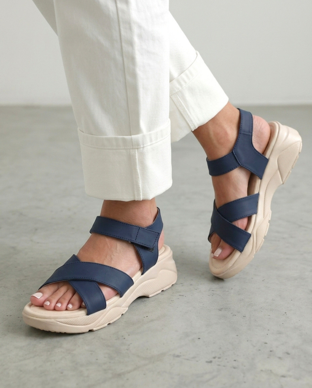 Navy Strapy Sport Platform Sandals 406 bl
