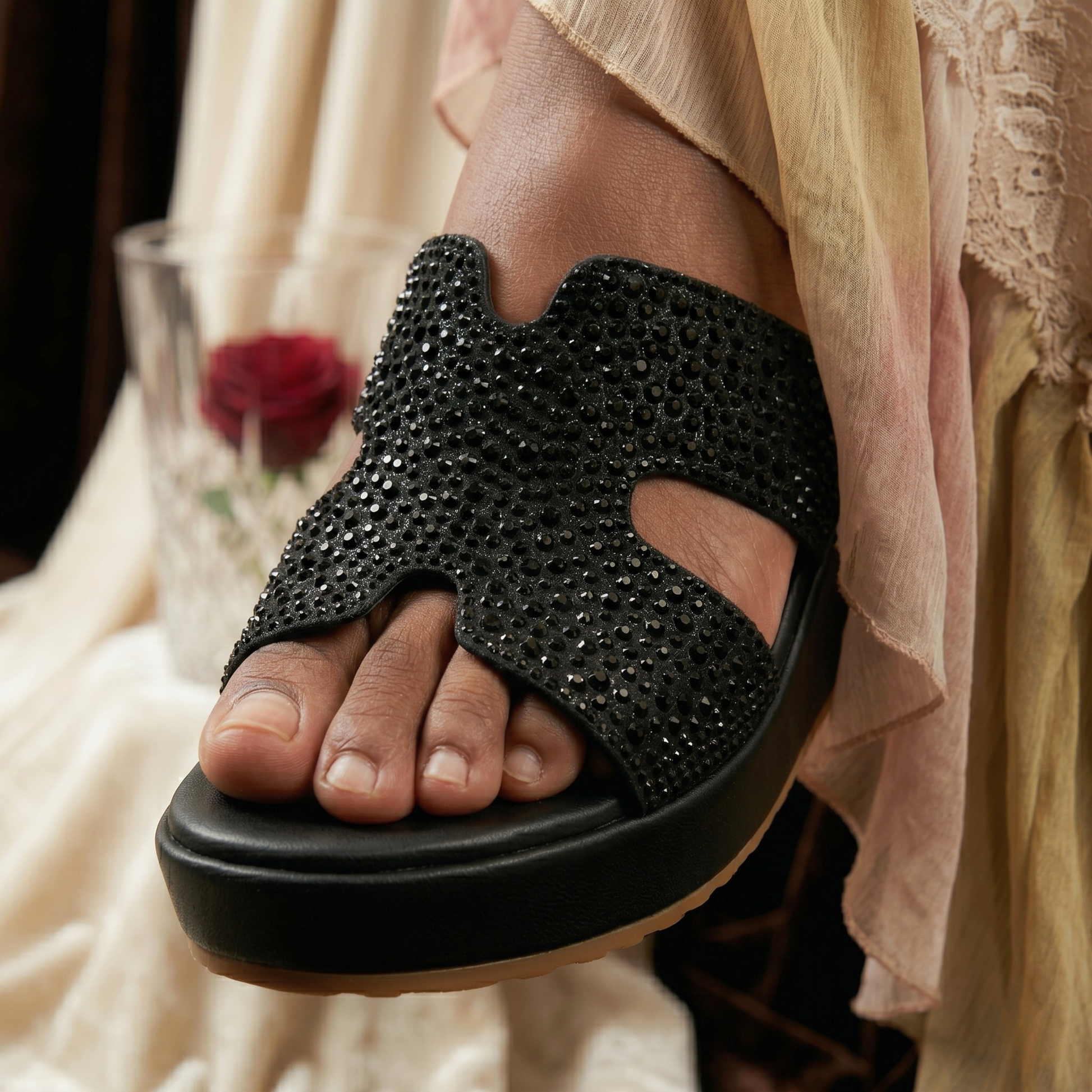 Midnight Shimmer Platform Wedges 706 bk