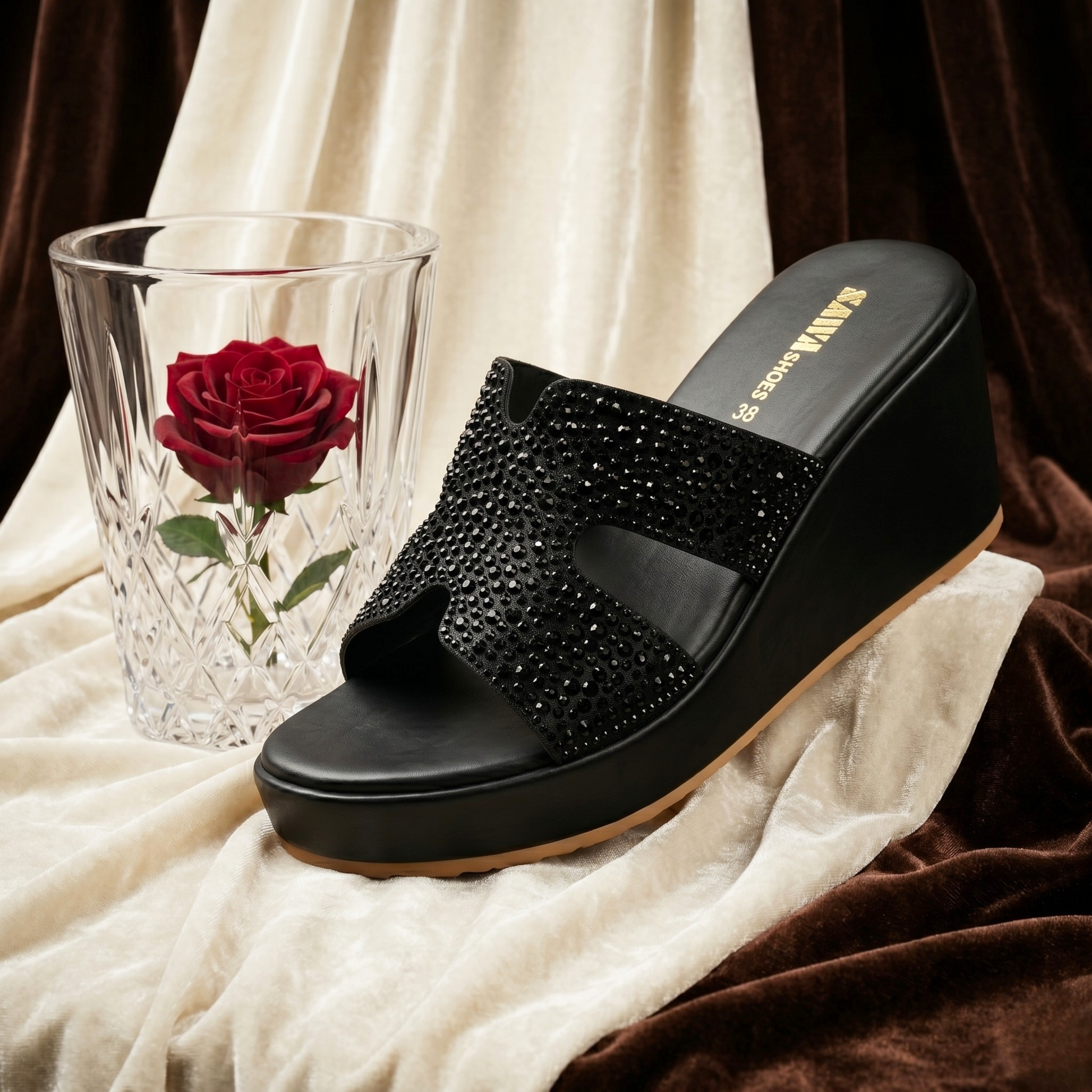 Midnight Shimmer Platform Wedges 706 bk