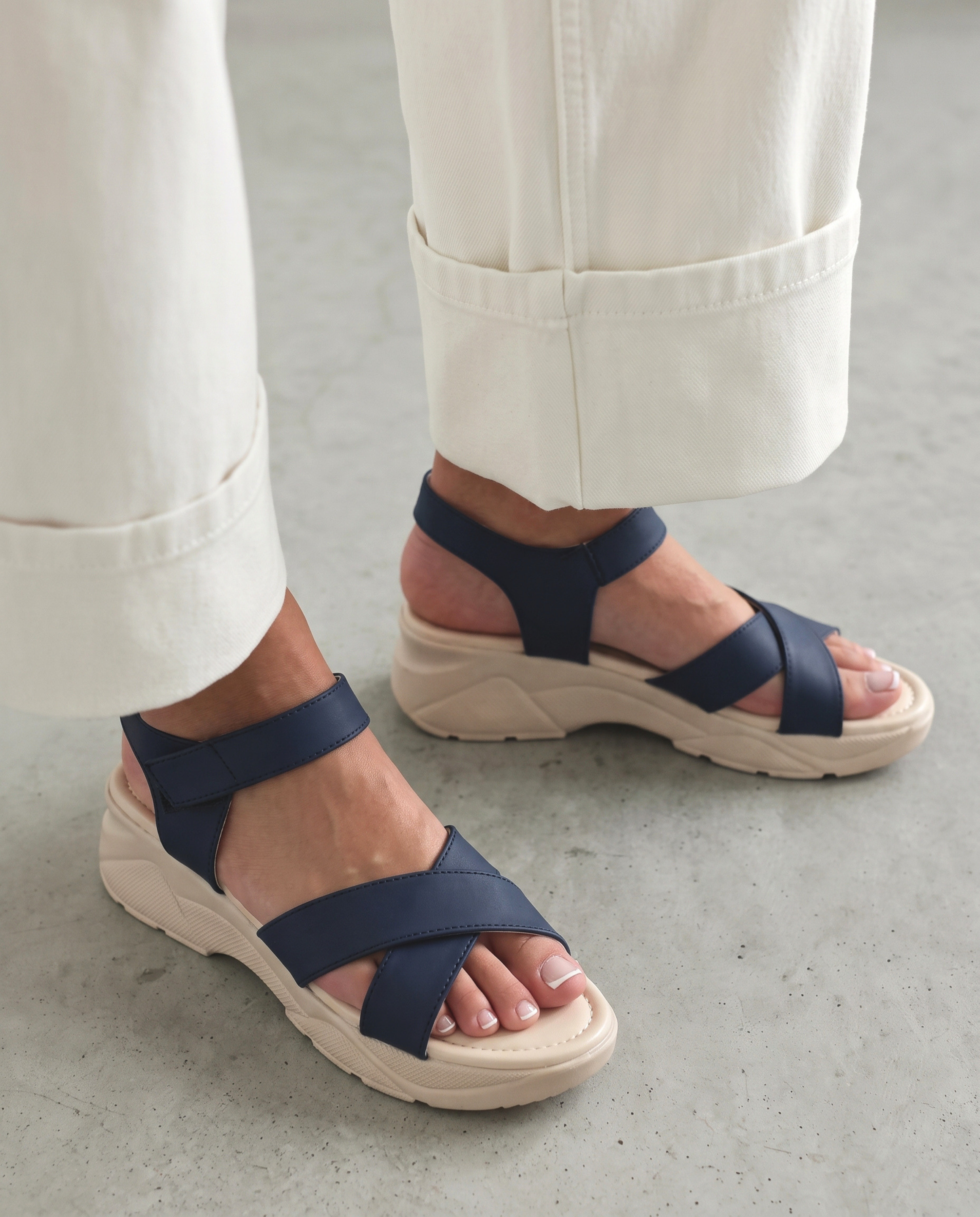 Navy Strapy Sport Platform Sandals 406 bl