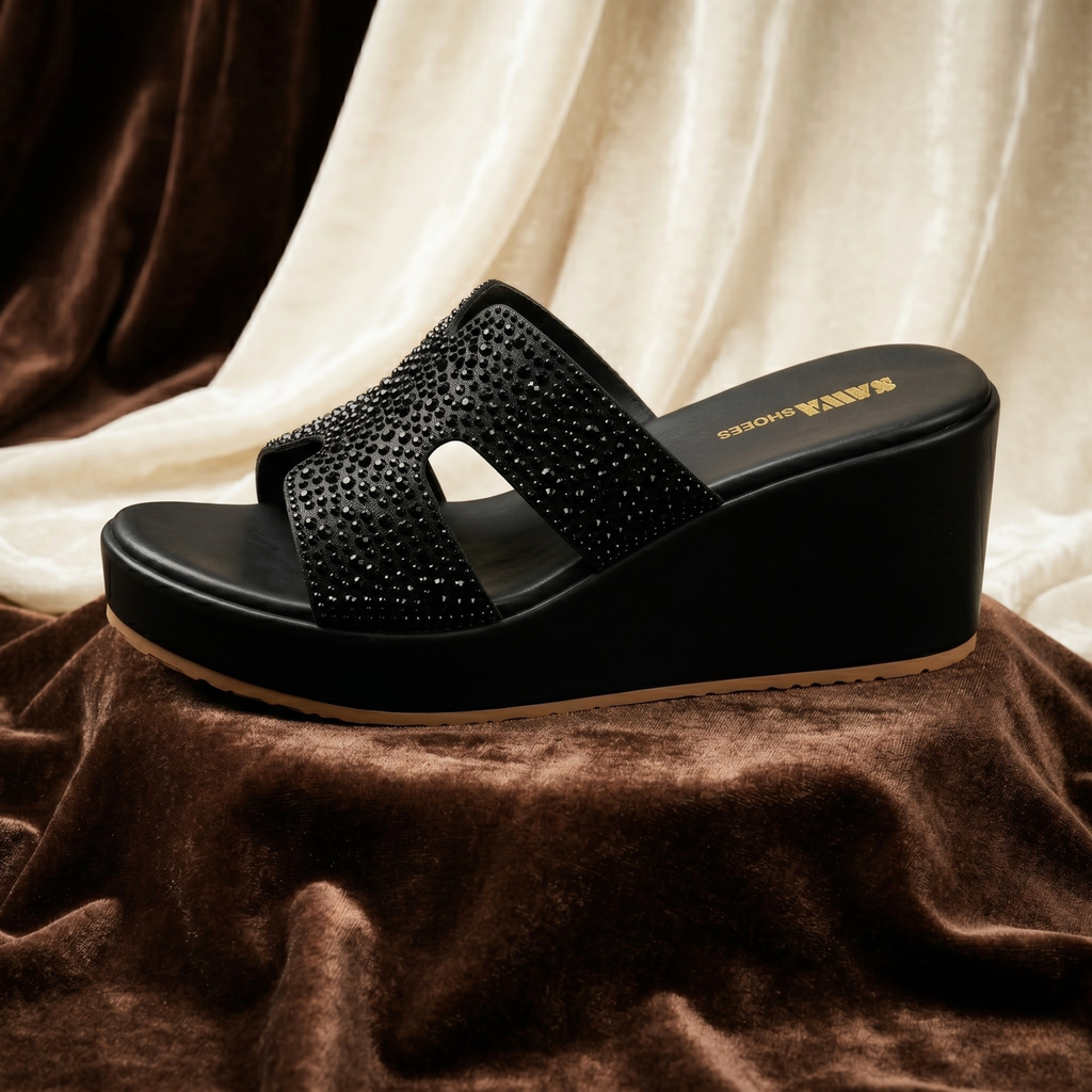 Midnight Shimmer Platform Wedges 706 bk