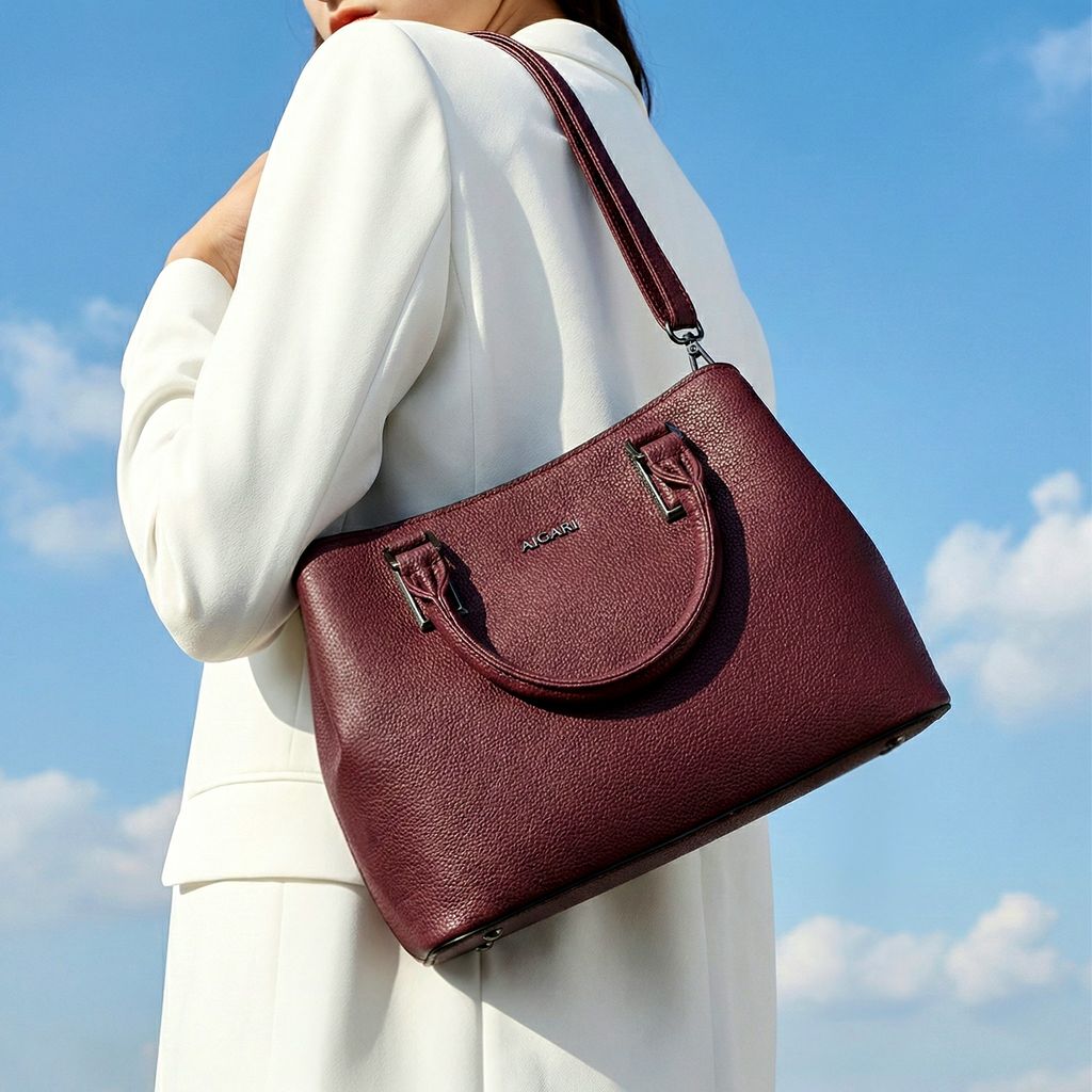 Classic Wine Textured Leather Tote 961 MR