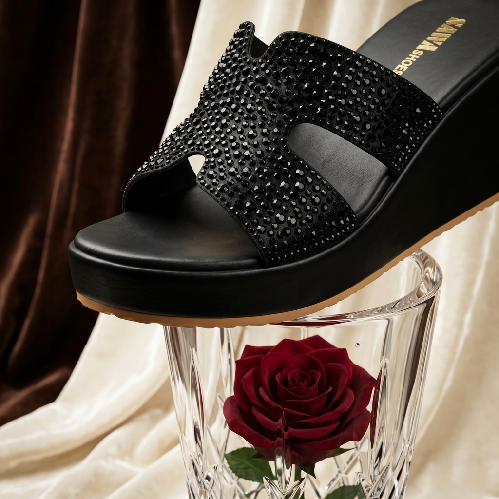Midnight Shimmer Platform Wedges 706 bk