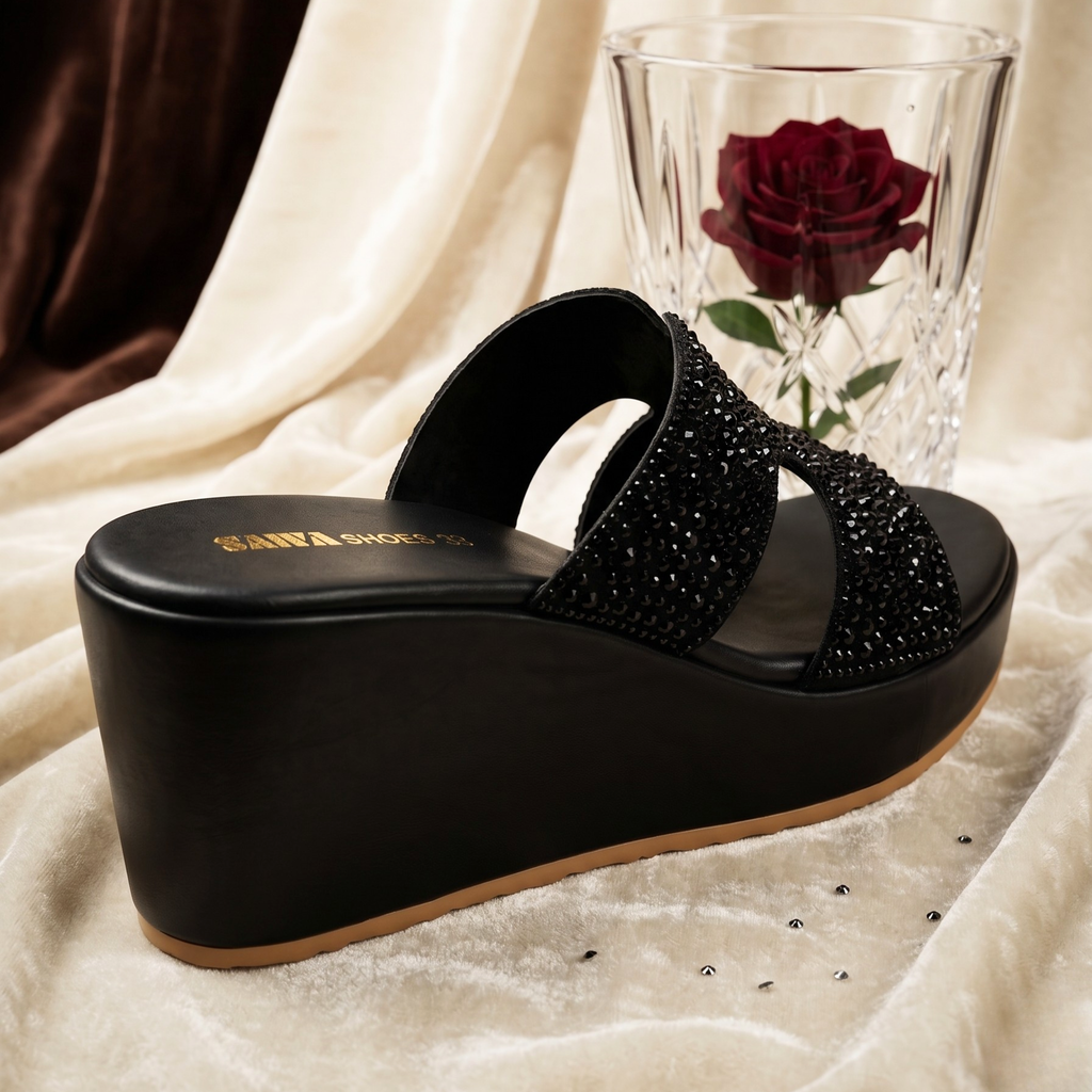 Midnight Shimmer Platform Wedges 706 bk