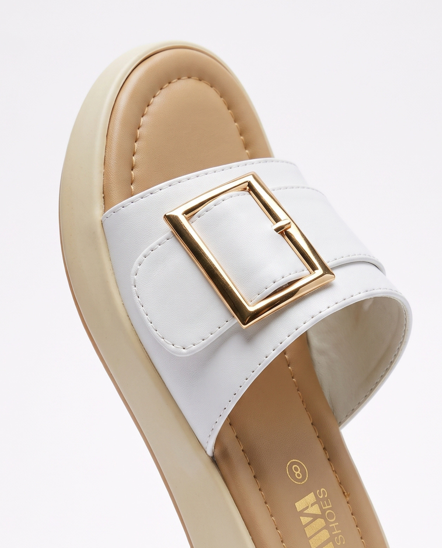 Ivory Buckle Comfort Slides 4801W