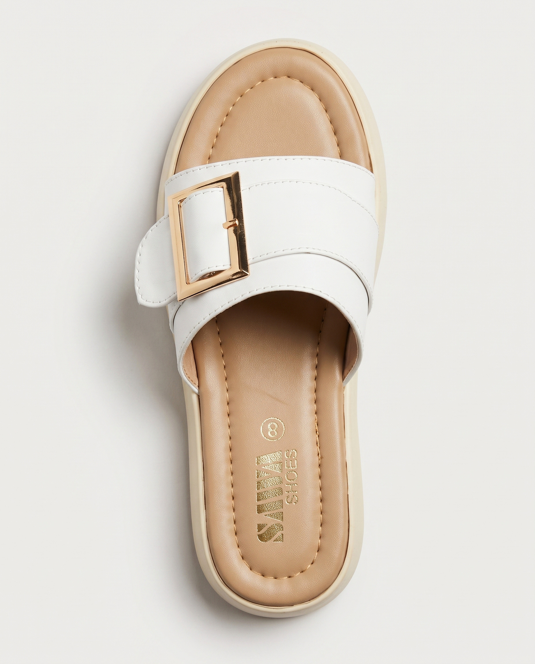 Ivory Buckle Comfort Slides 4801W