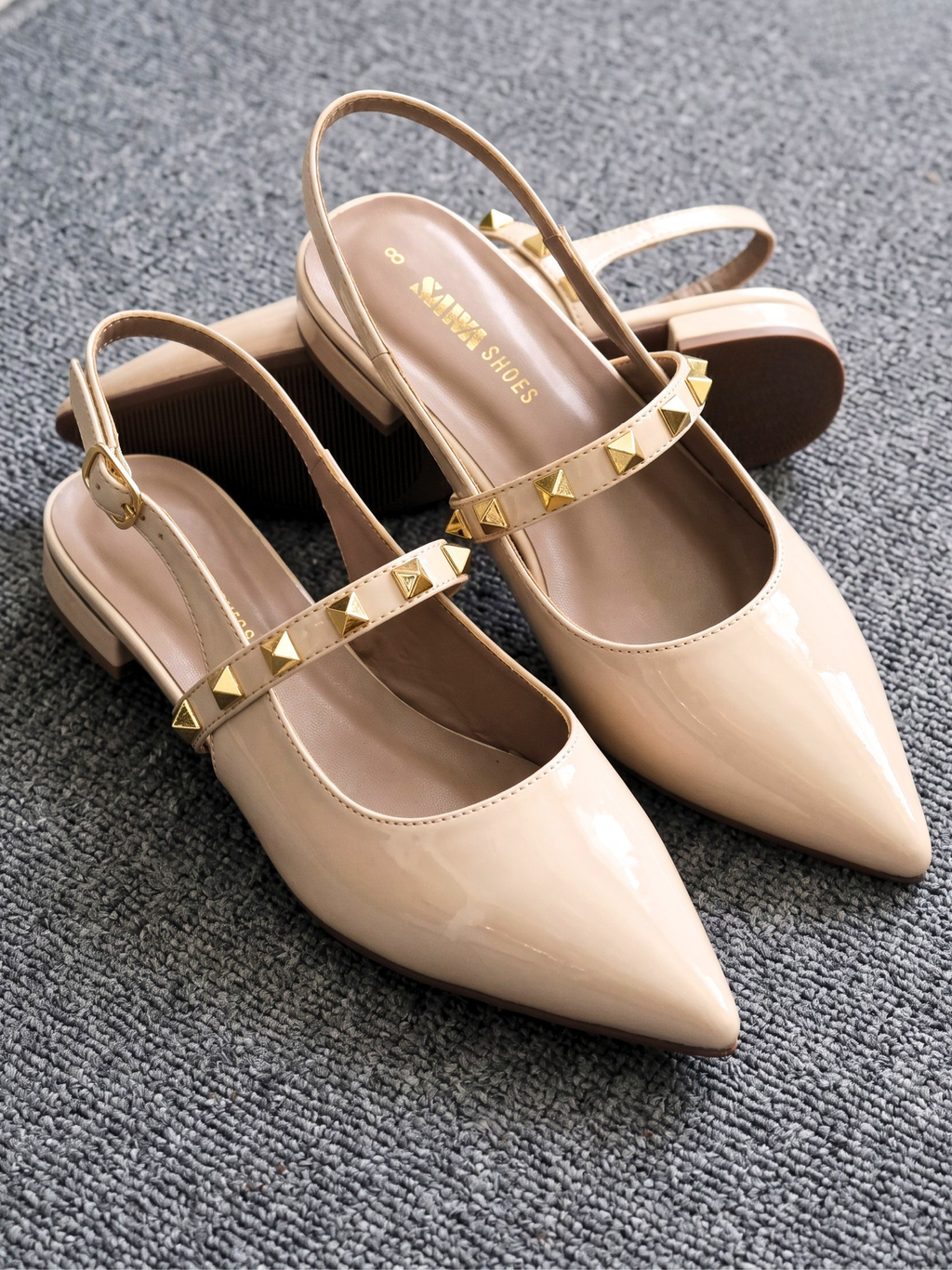 Studded Patent Slingback Heels 103 F
