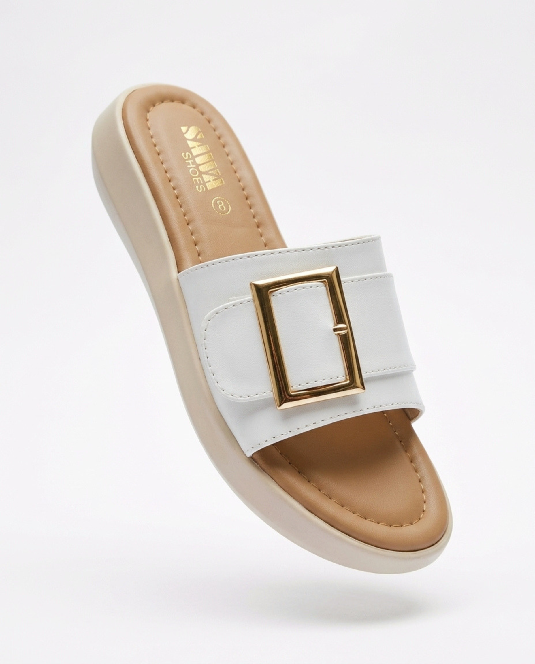 Ivory Buckle Comfort Slides 4801W