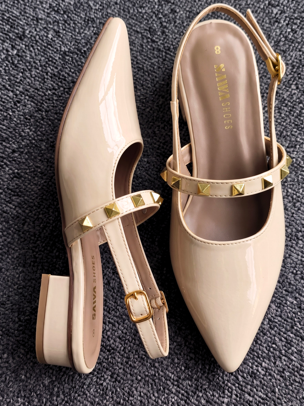 Studded Patent Slingback Heels 103 F