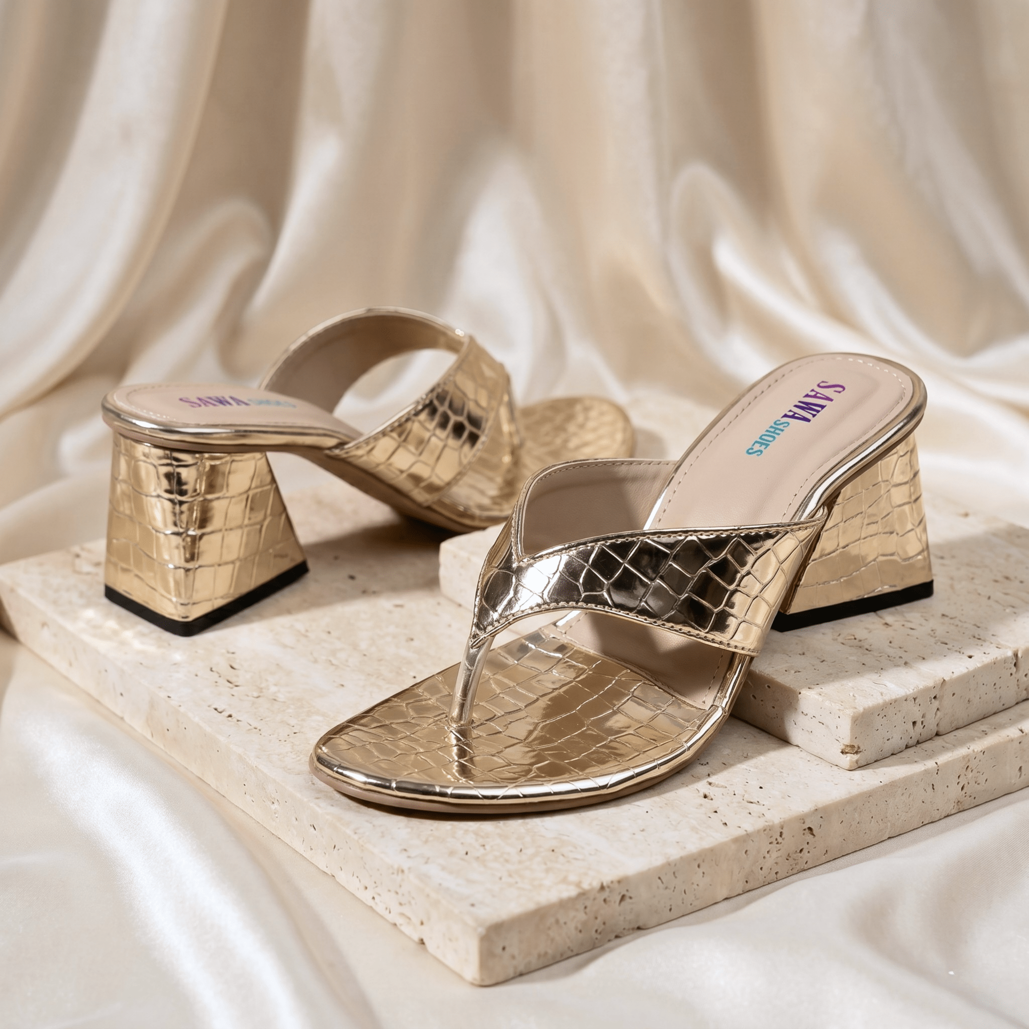 GOLDEN BLOCK HEELS 515 G - Sawa.pkWomen footwear shoes affordable