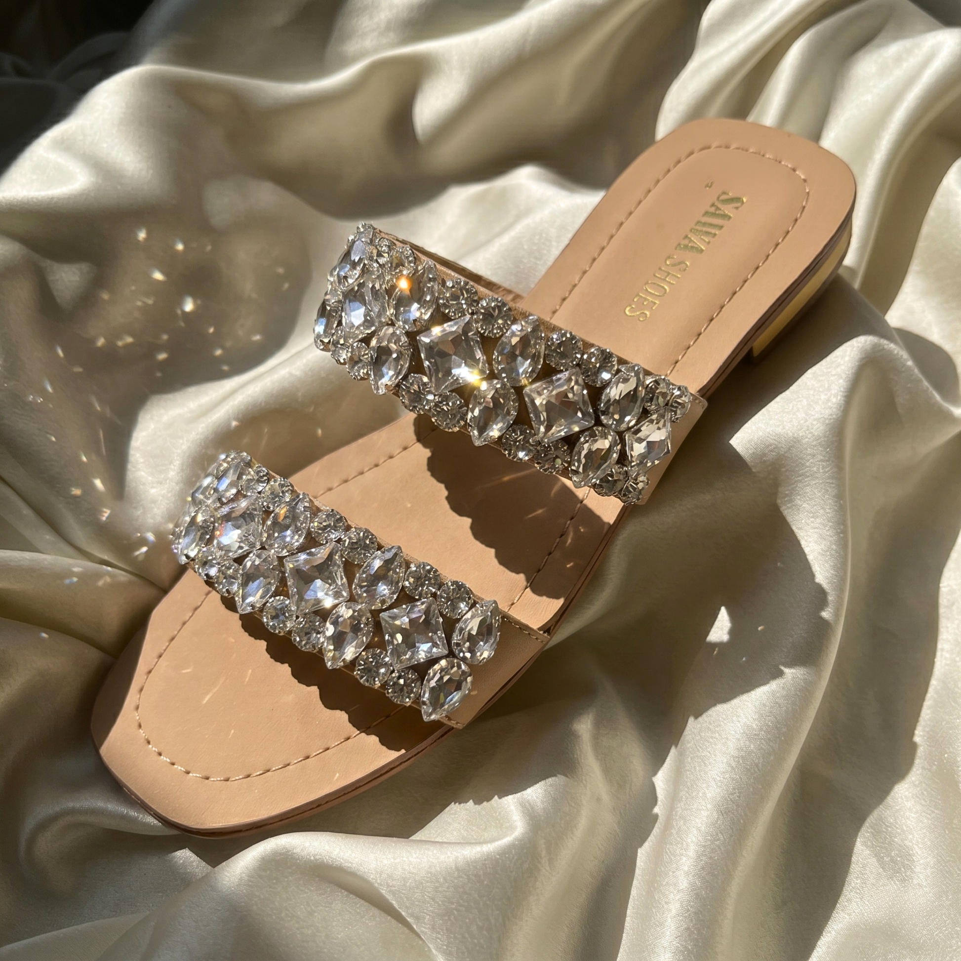 Crystal Embellished Double-Strap Slides 622 G