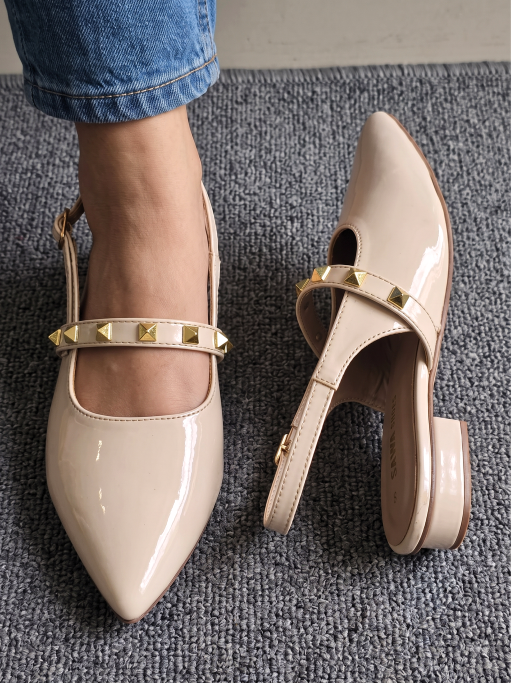 Studded Patent Slingback Heels 103 F