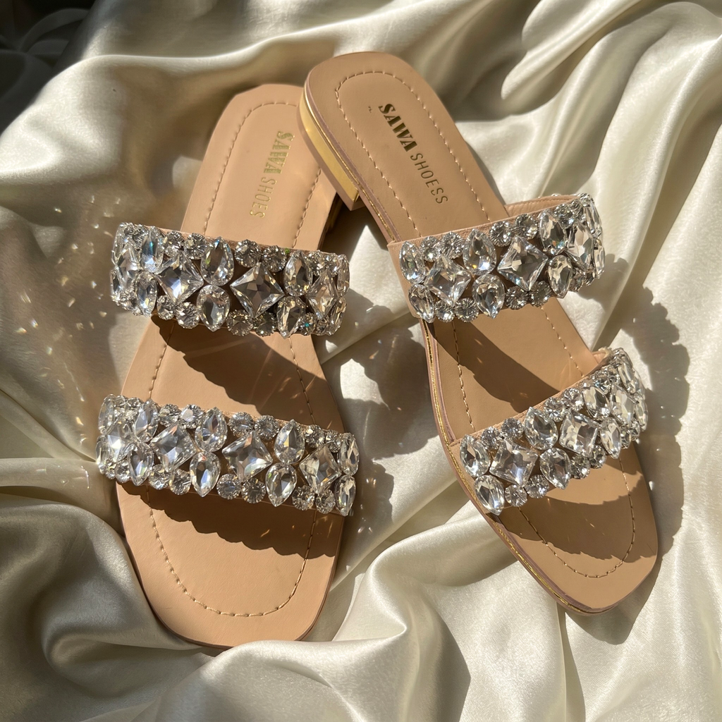 Crystal Embellished Double-Strap Slides 622 G