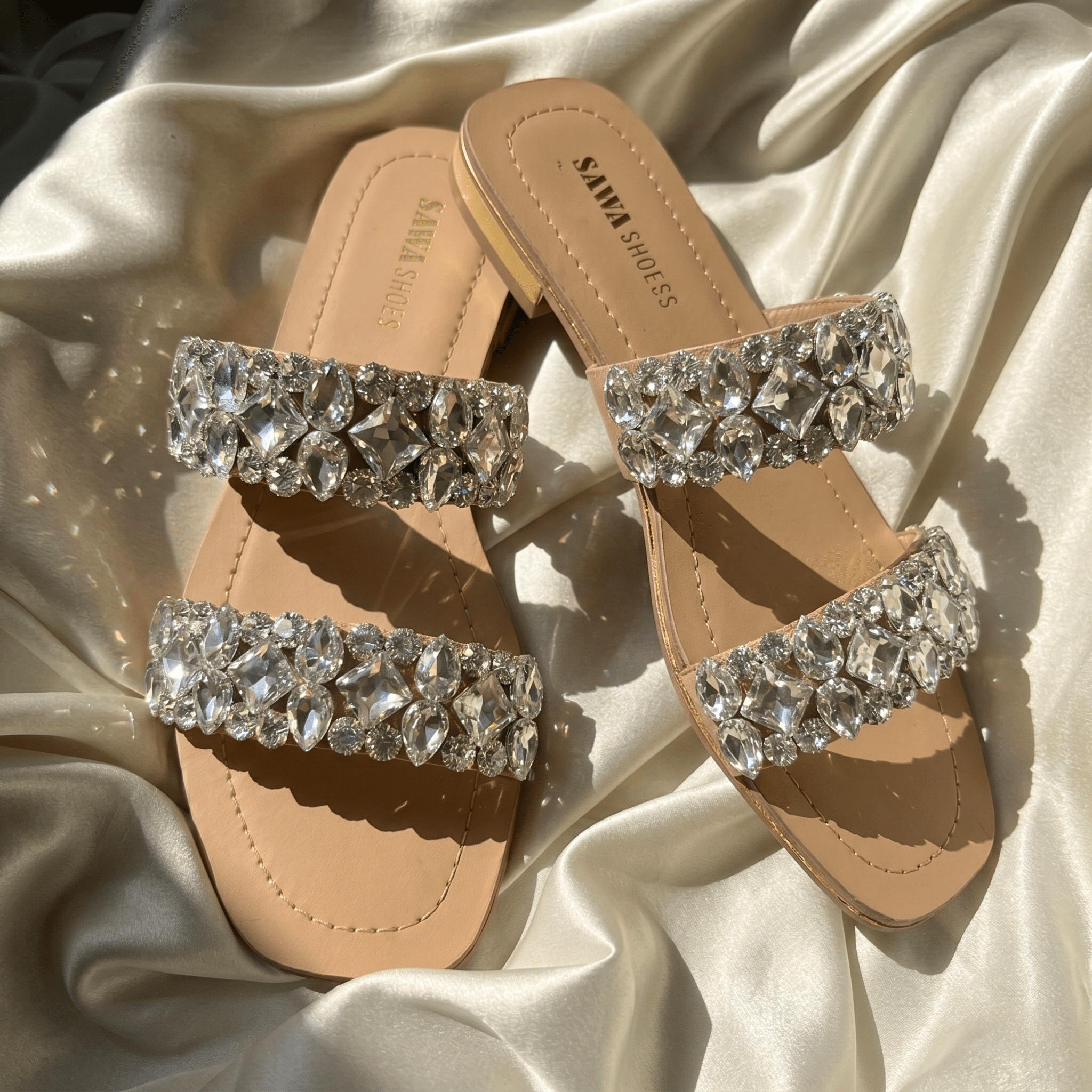 Crystal Embellished Double-Strap Slides 622 G - Sawa.pkWomen footwear shoes affordable