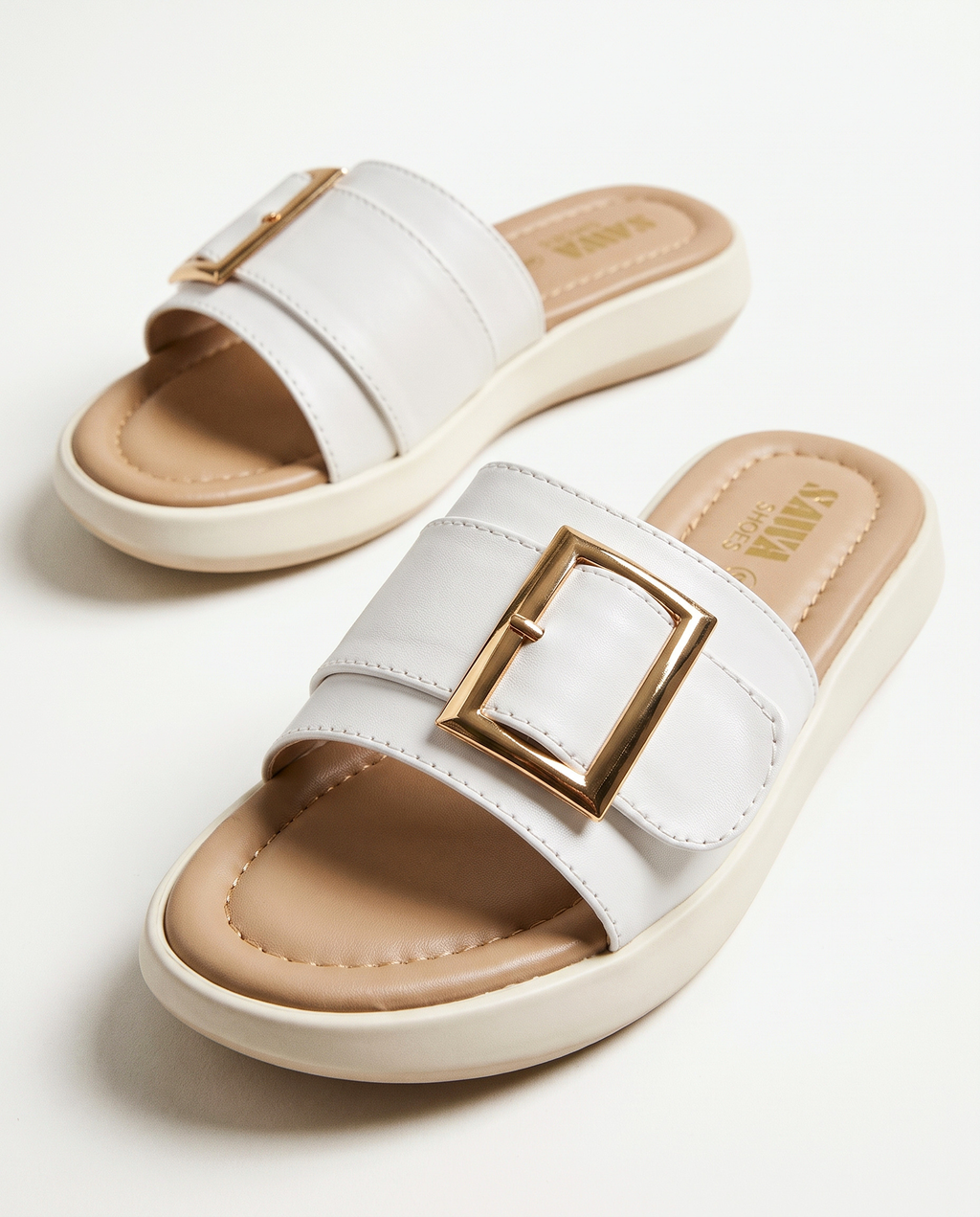 Ivory Buckle Comfort Slides 4801W