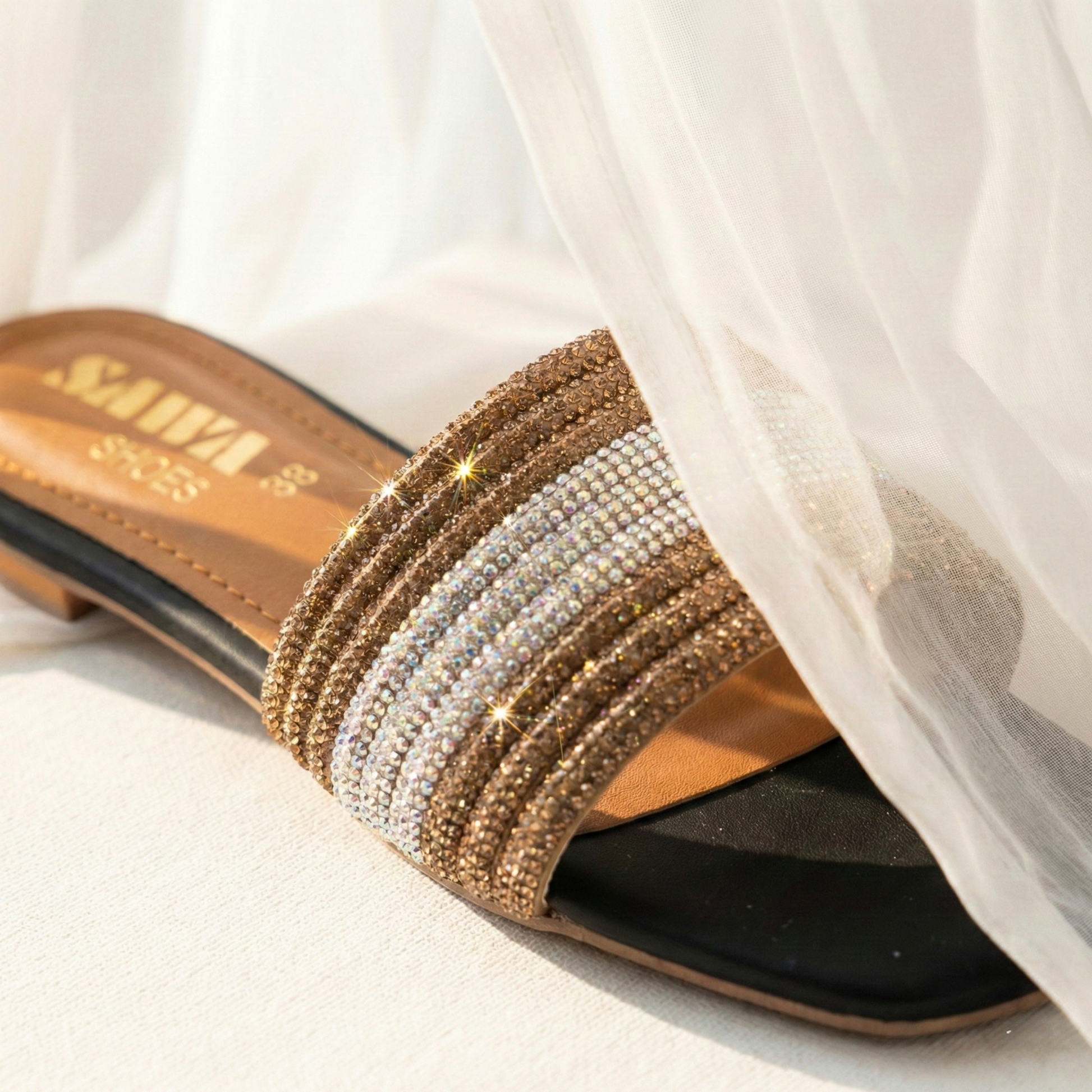 Shimmering Embellished Slides 339 BK