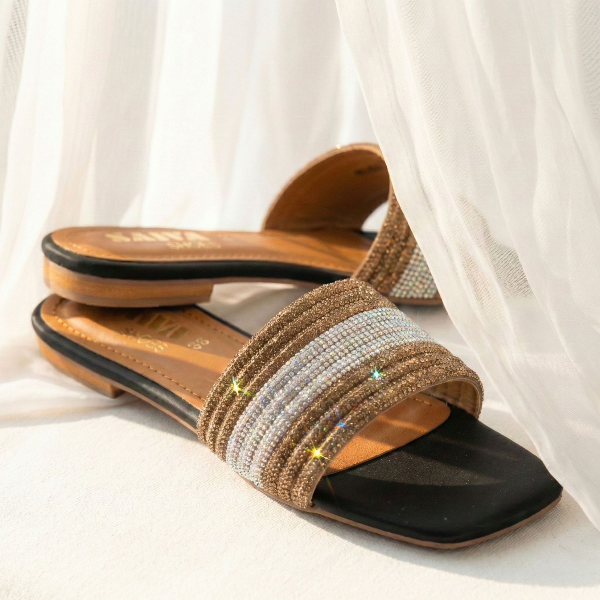 Shimmering Embellished Slides 339 BK