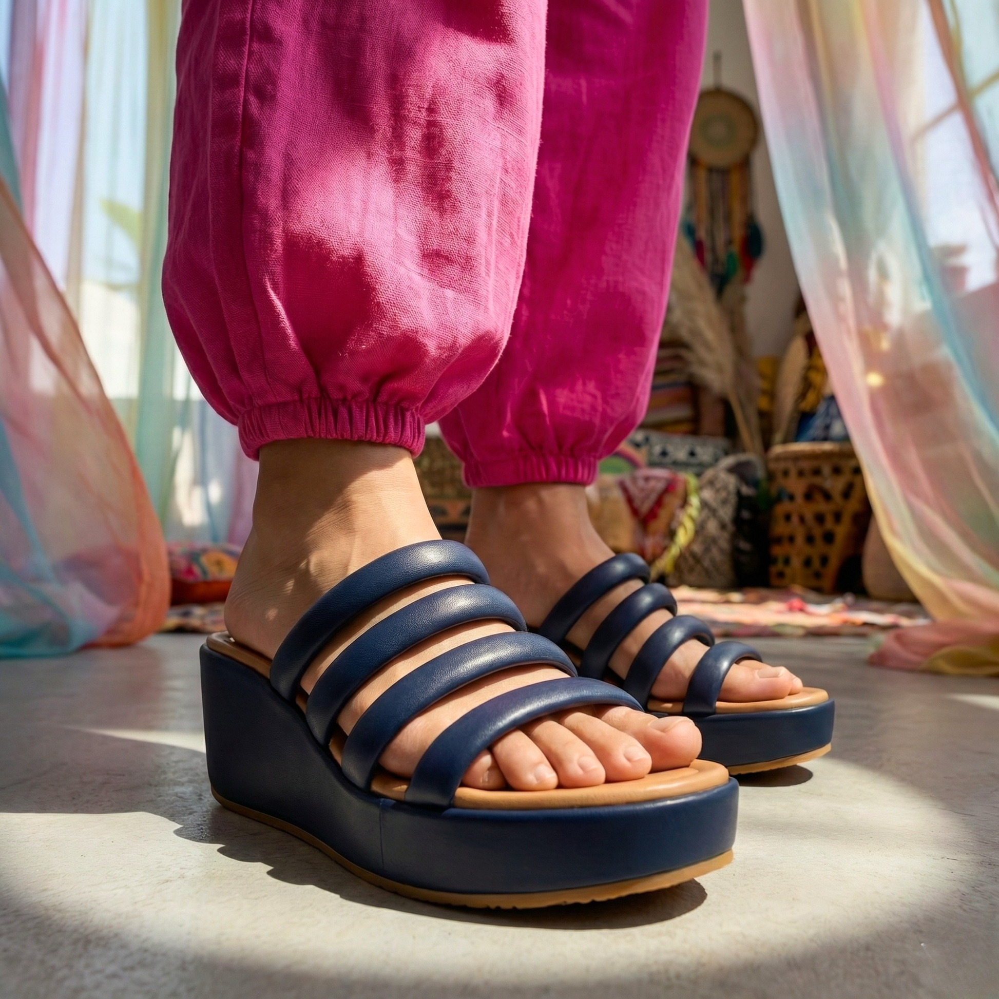 NAVY PADDED WEDGES 728 BL