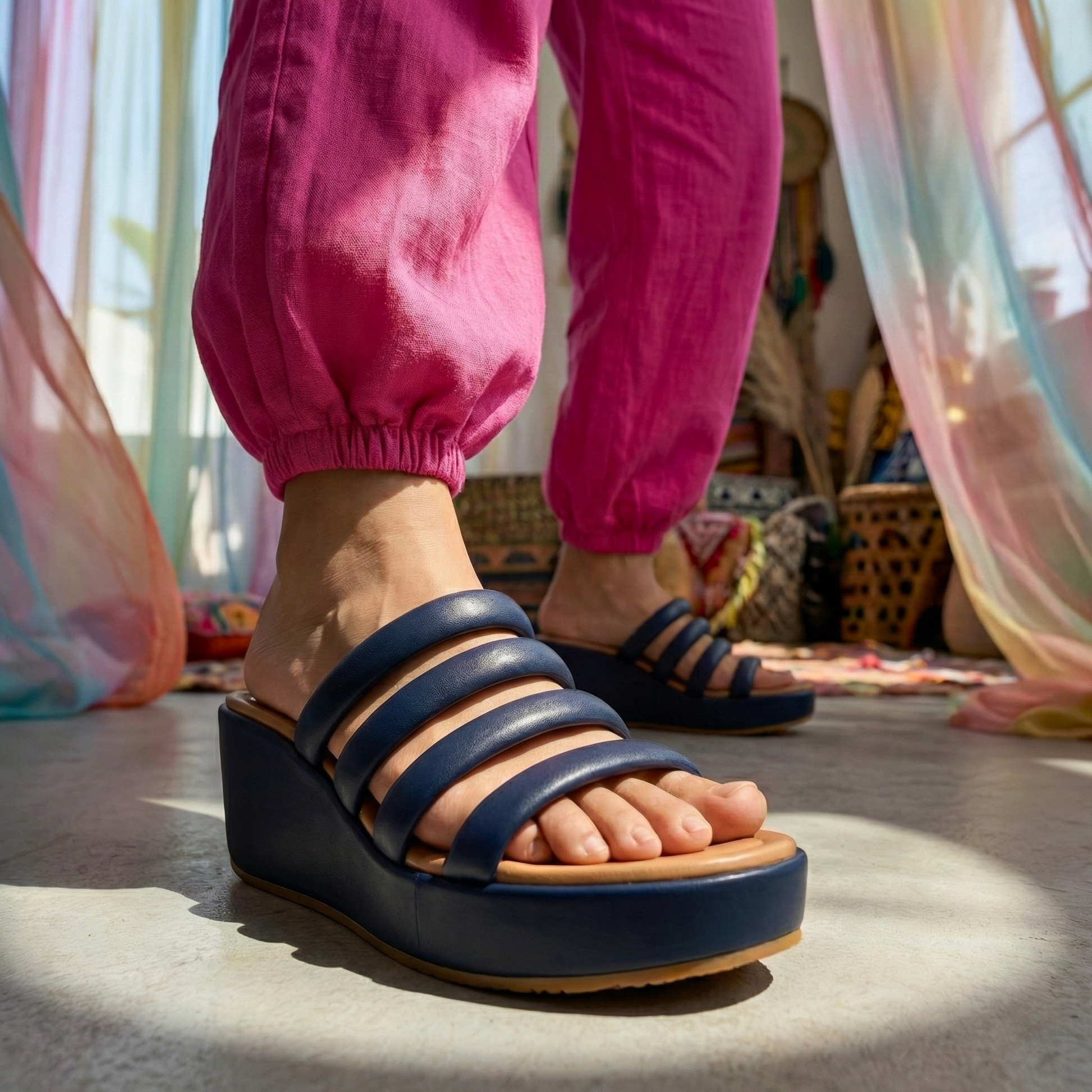 NAVY PADDED WEDGES 728 BL