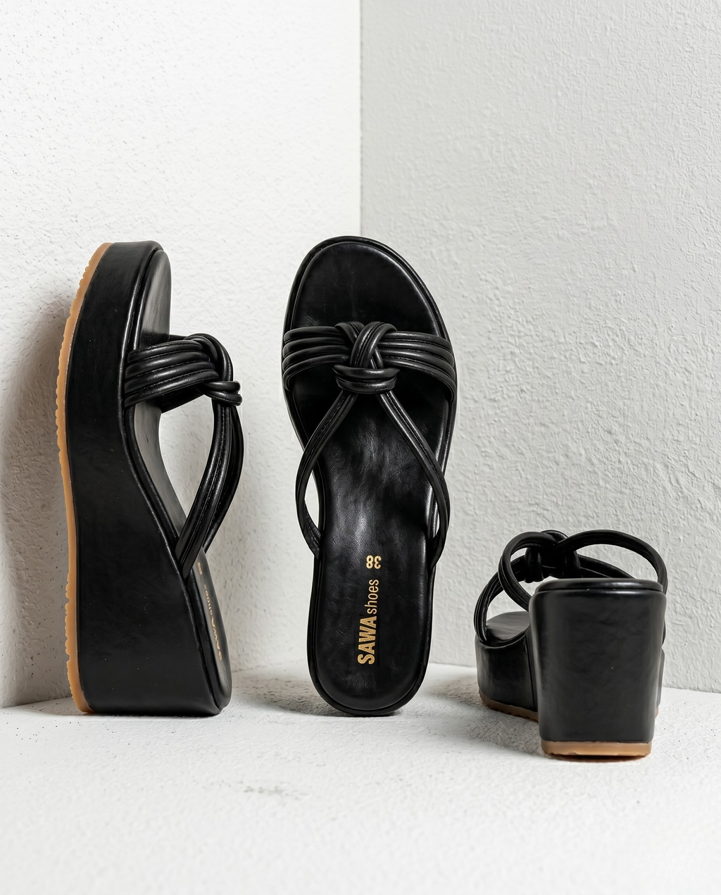 Black Knotted Platform Wedges 725 BK