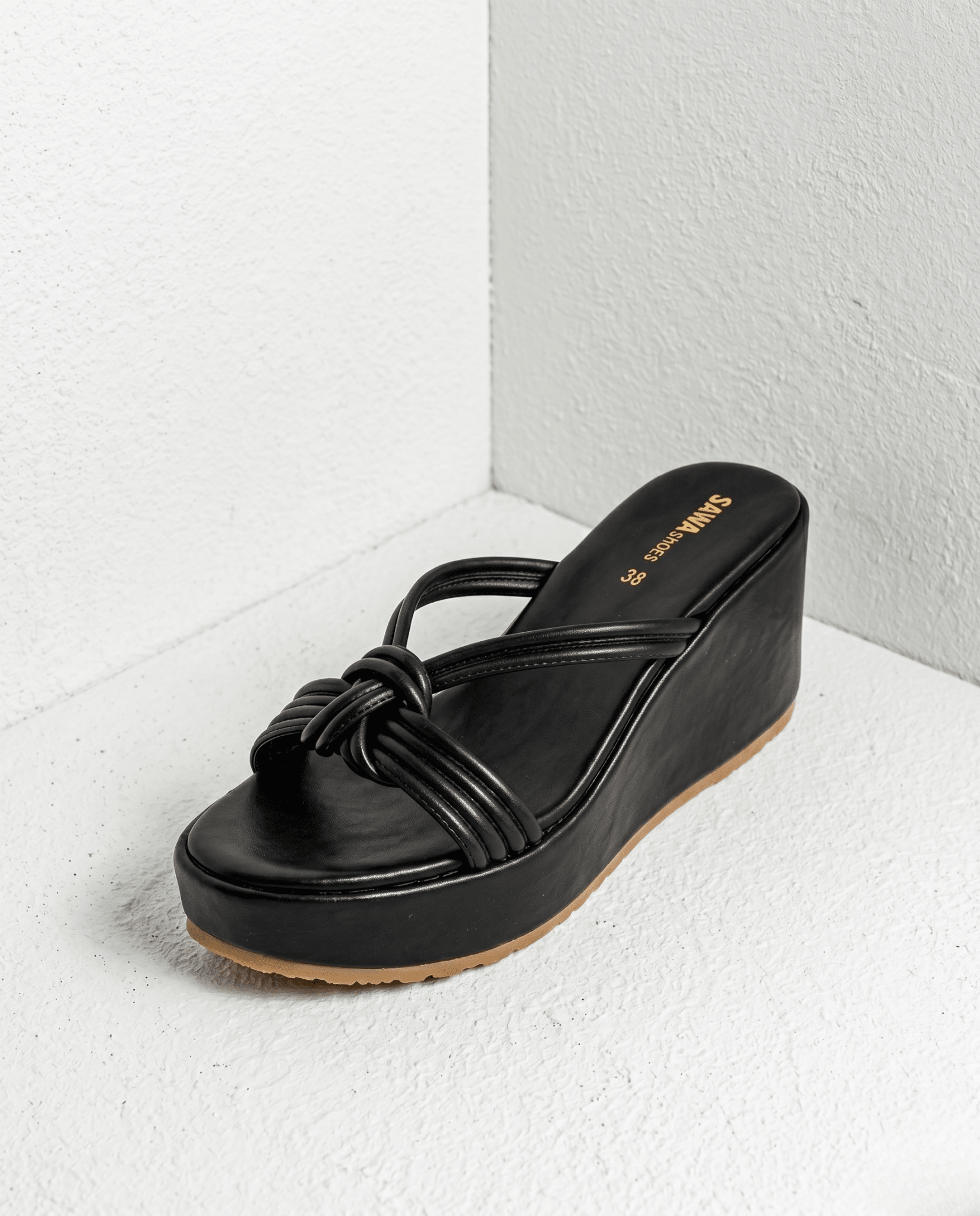 Black Knotted Platform Wedges 725 BK - Sawa.pkWomen footwear shoes affordable