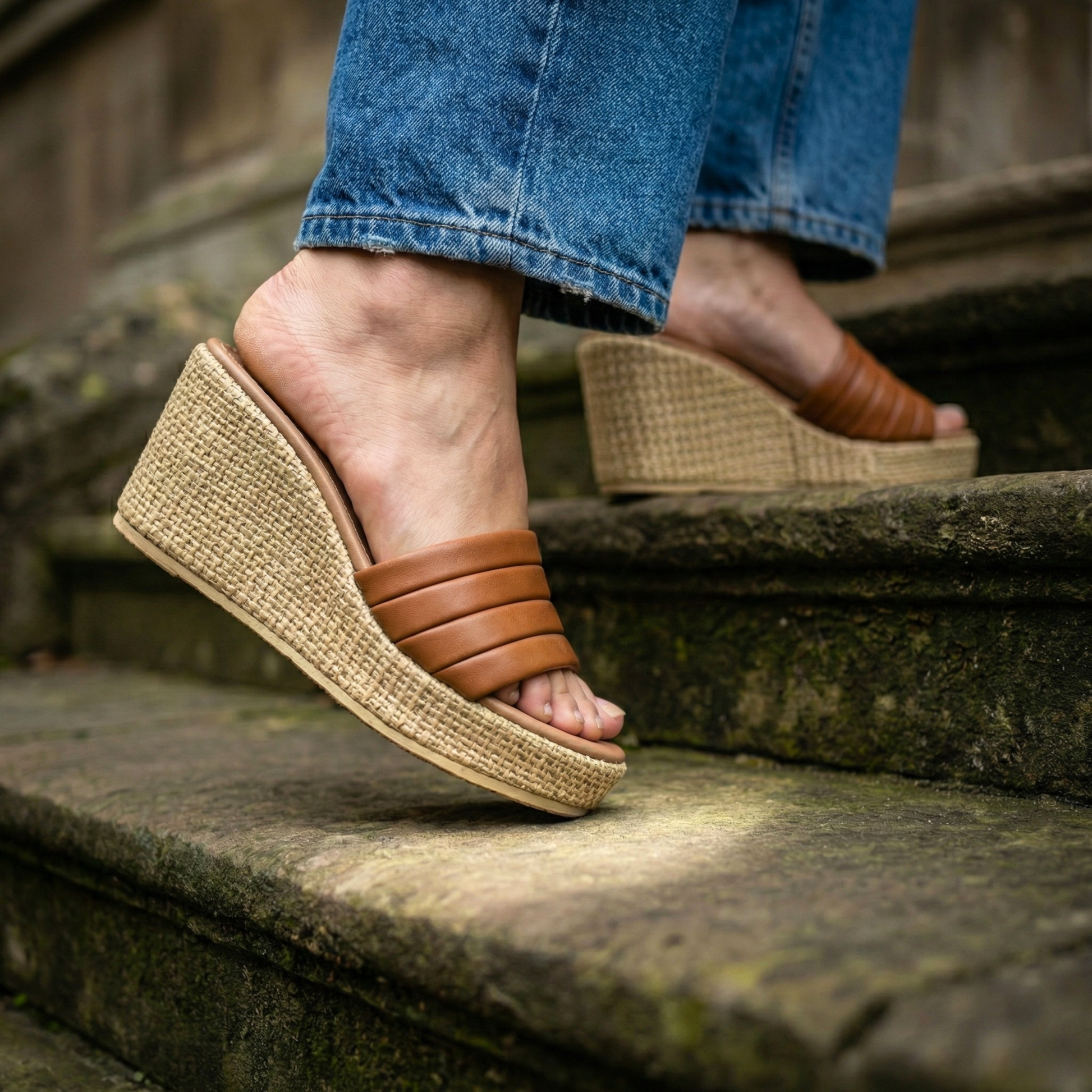 TAN STRAP WEDGES 729 MS