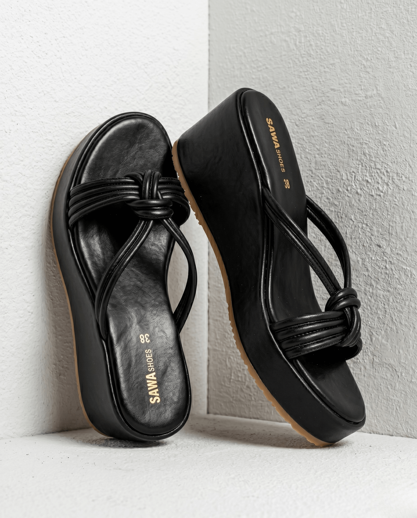 Black Knotted Platform Wedges 725 BK - Sawa.pkWomen footwear shoes affordable