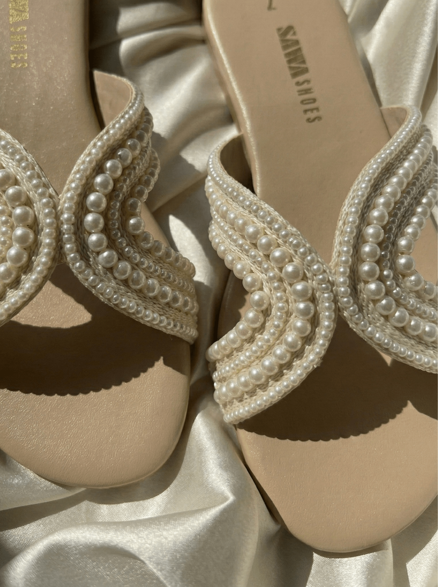 Cream Pearl Slides 628 F - Sawa.pkWomen footwear shoes affordable