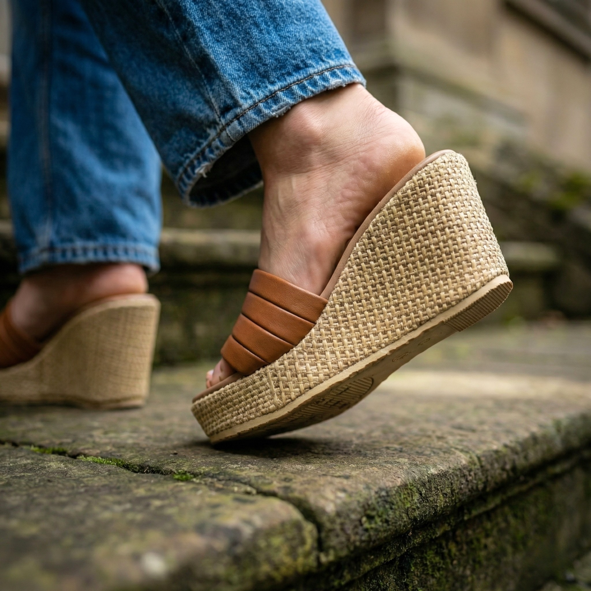 TAN STRAP WEDGES 729 MS