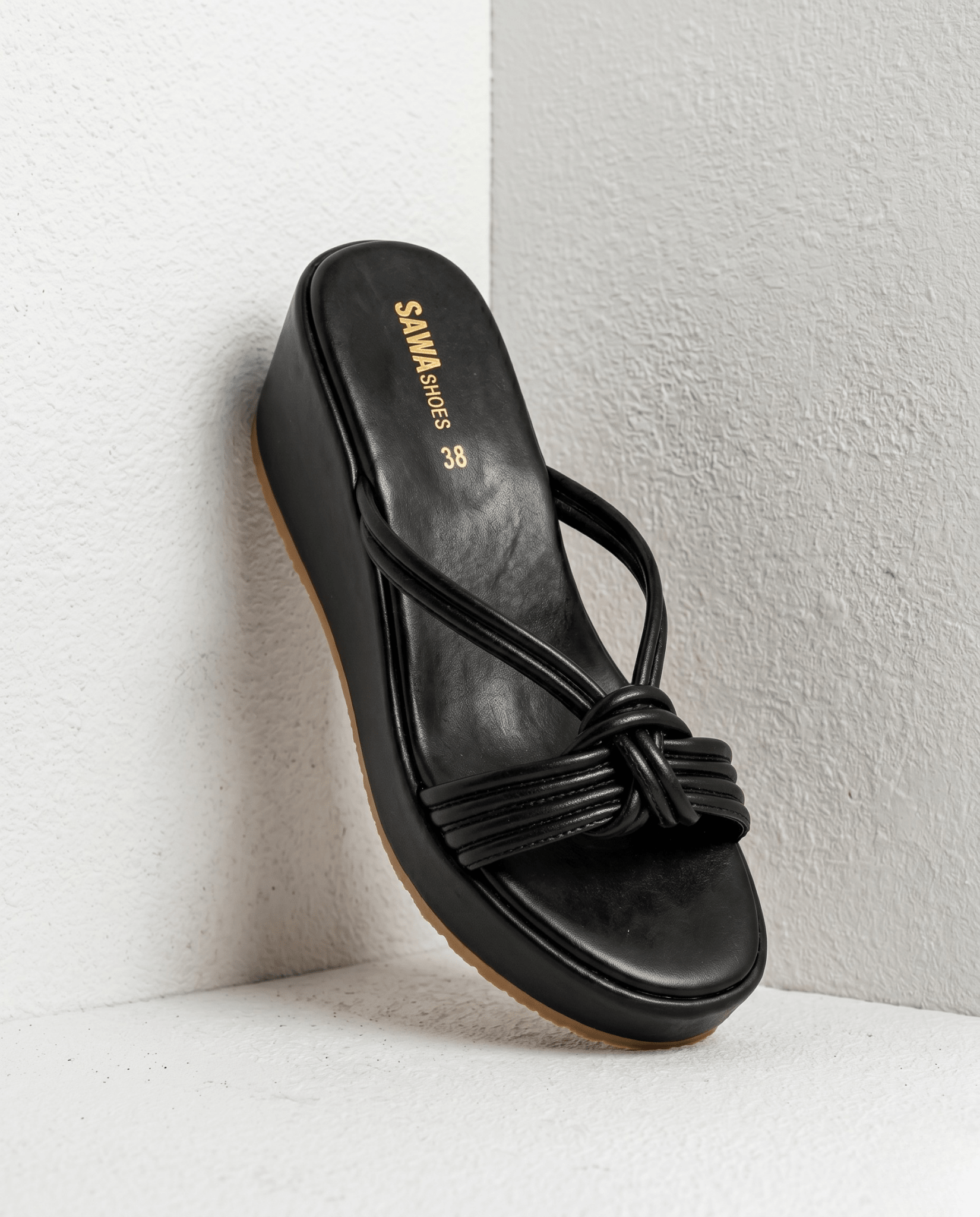 Black Knotted Platform Wedges 725 BK - Sawa.pkWomen footwear shoes affordable