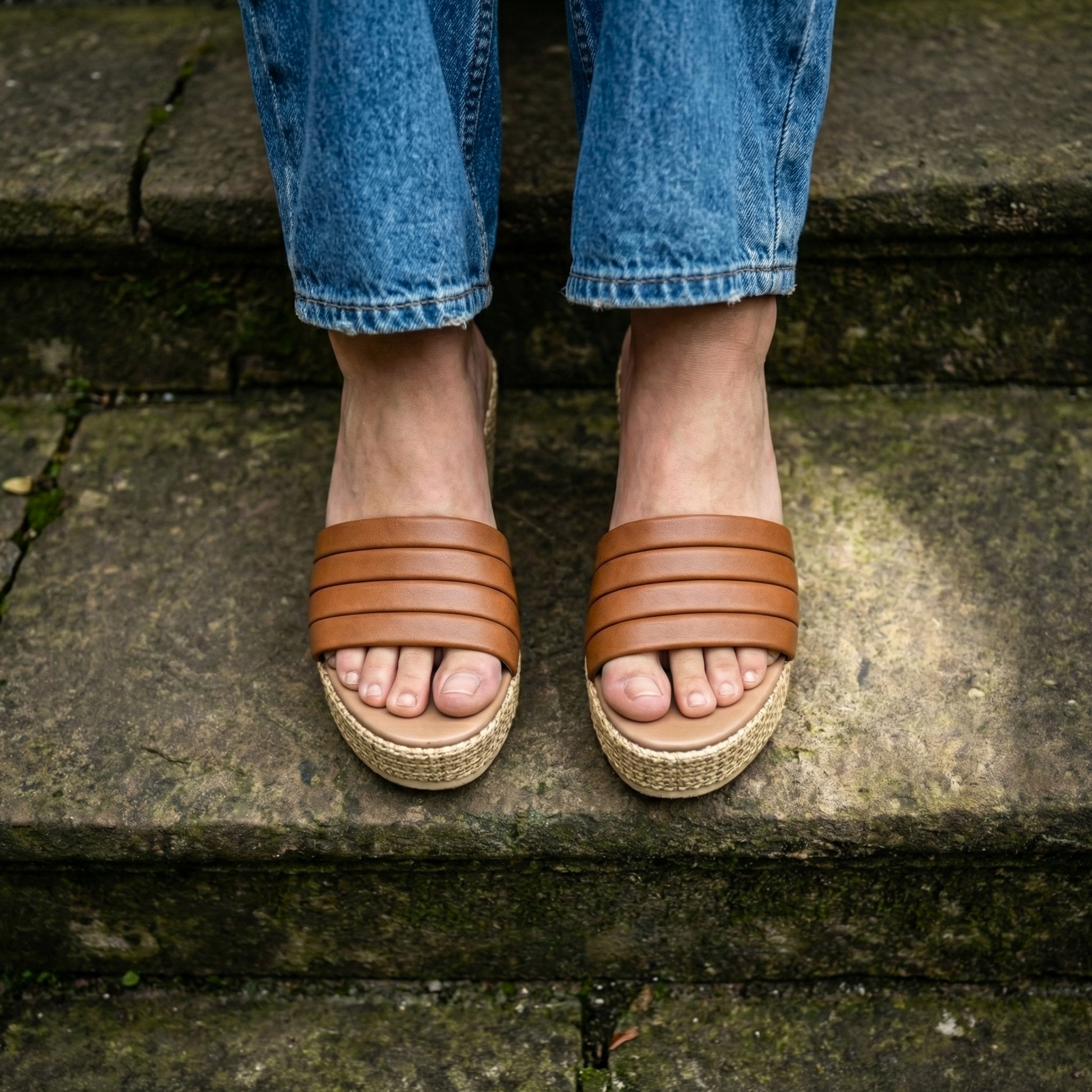 TAN STRAP WEDGES 729 MS