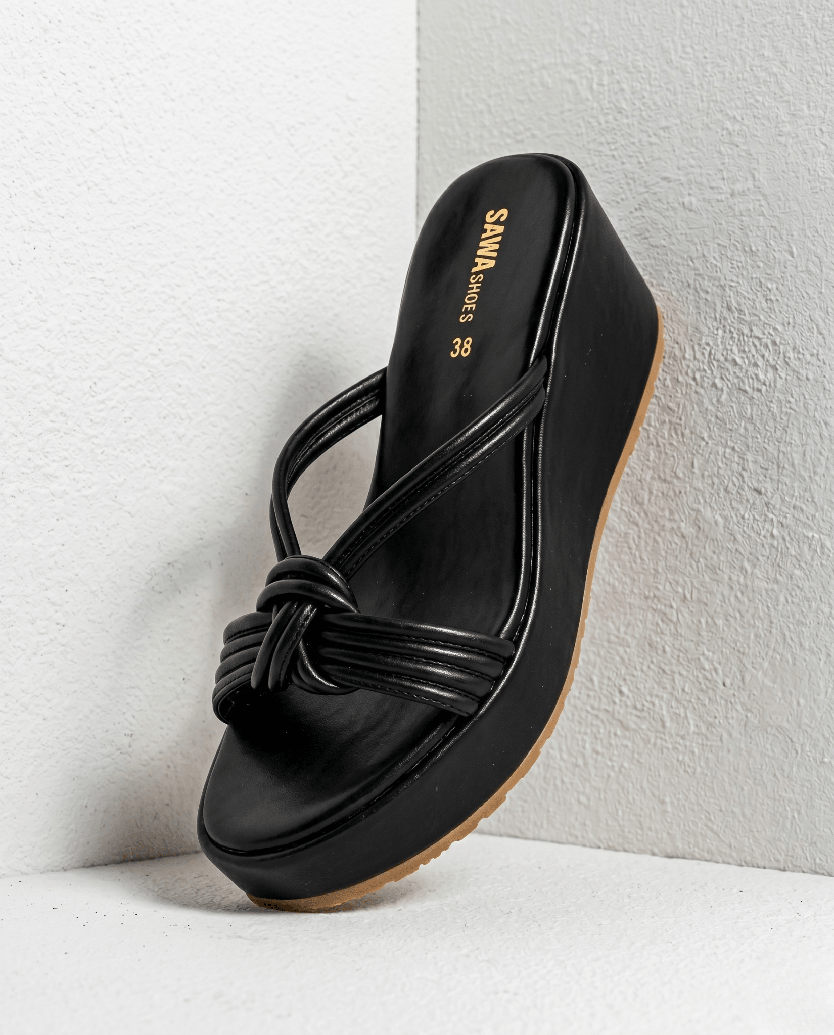 Black Knotted Platform Wedges 725 BK - Sawa.pkWomen footwear shoes affordable